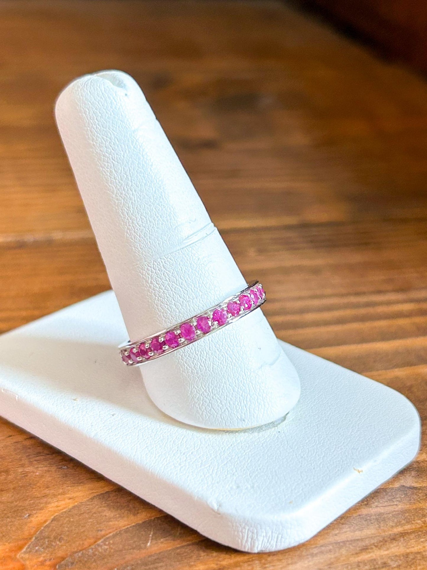 Estate Ruby Eternity Band 14K White Gold Band Ring