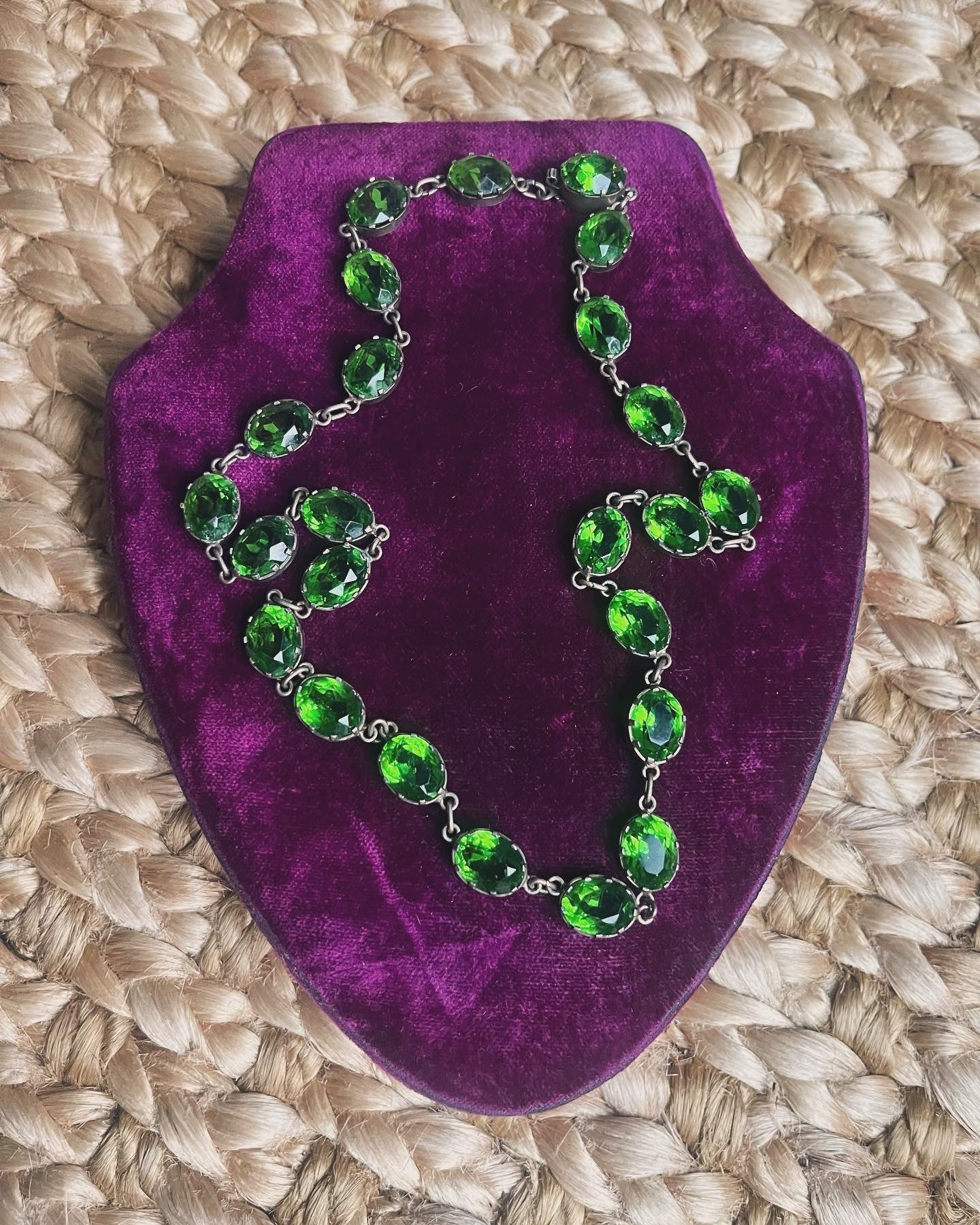 Antique Sterling Green Paste Riviere Necklace