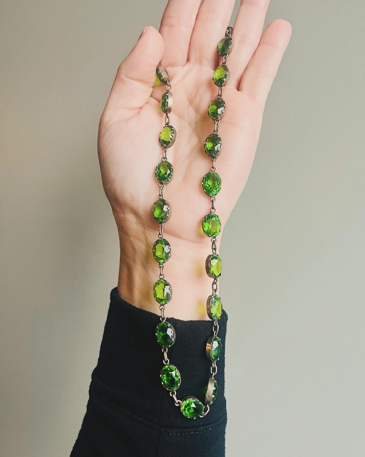 Antique Sterling Green Paste Riviere Necklace