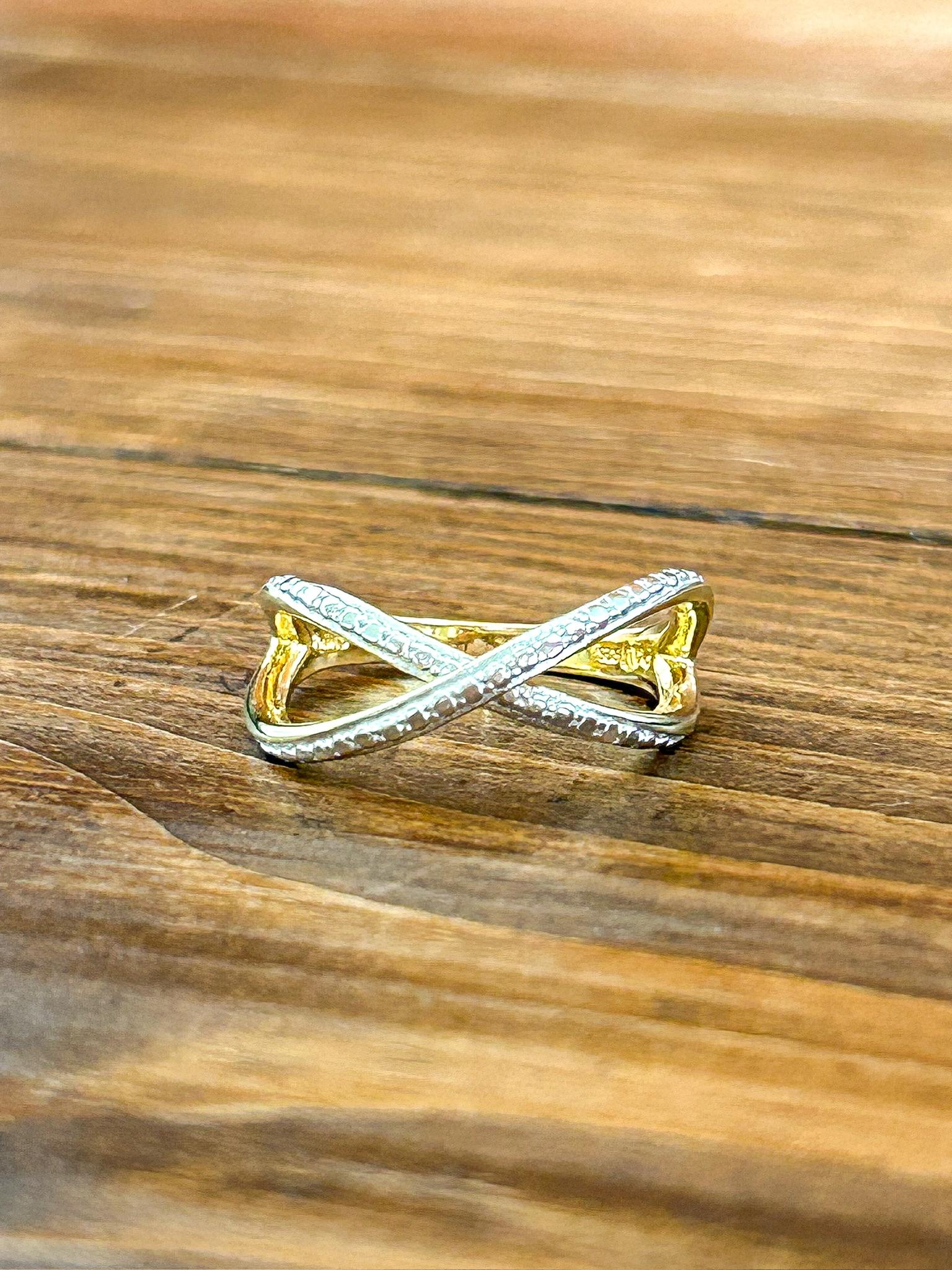 Sterling Silver 925 Gold Over Double Row Ring