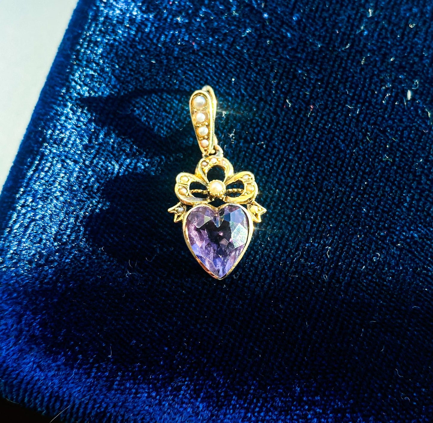 14K Antique Amethyst Heart W/Seed Pearls