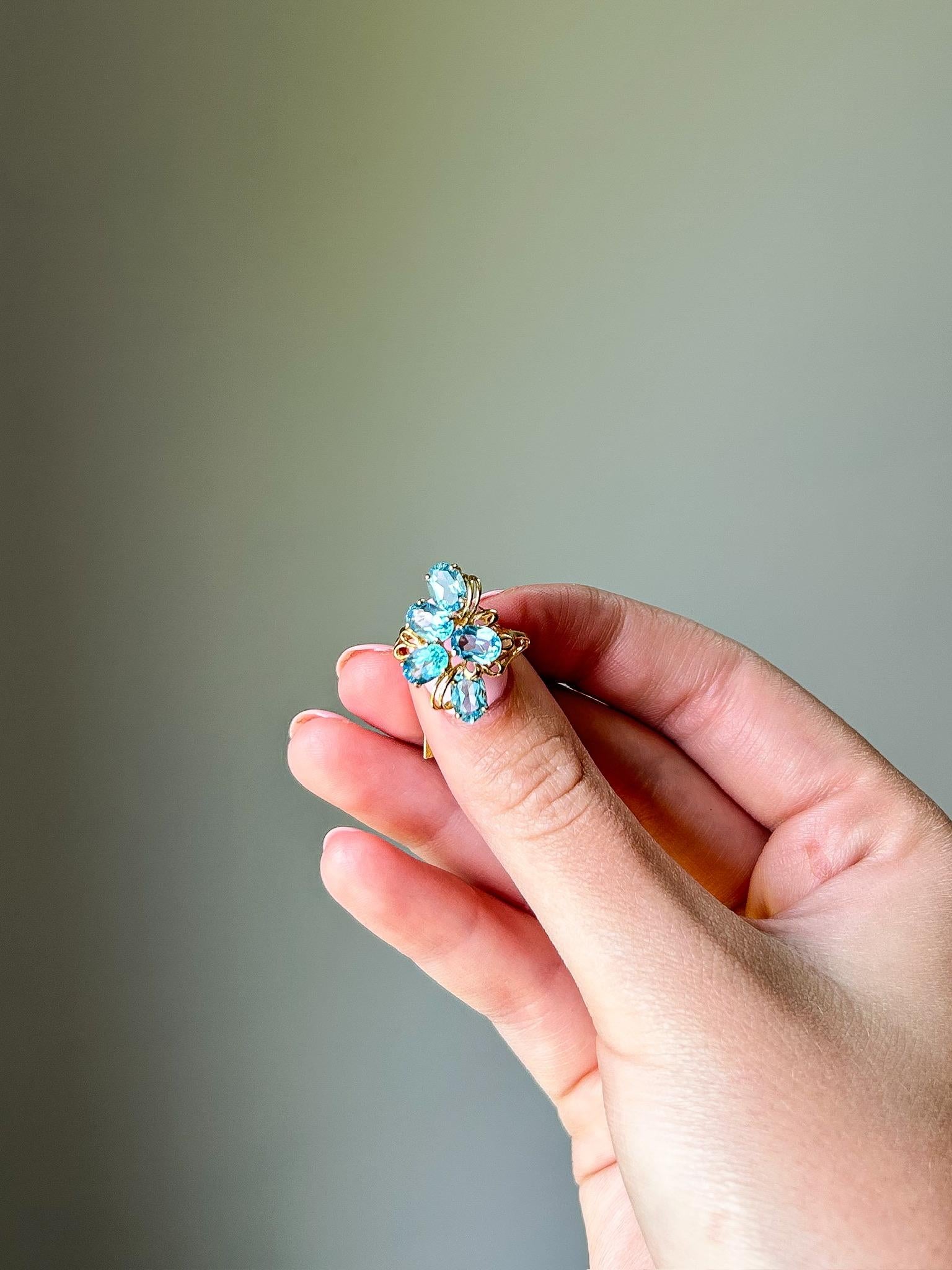 Blue Topaz Cluster Ring 10K