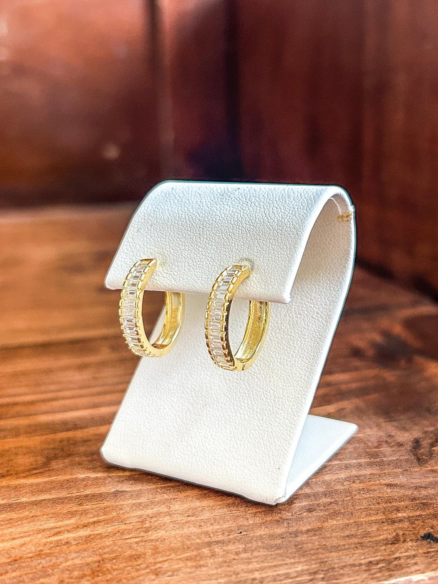 Sterling Silver Yellow Gold Over CZ Huggie Earrings