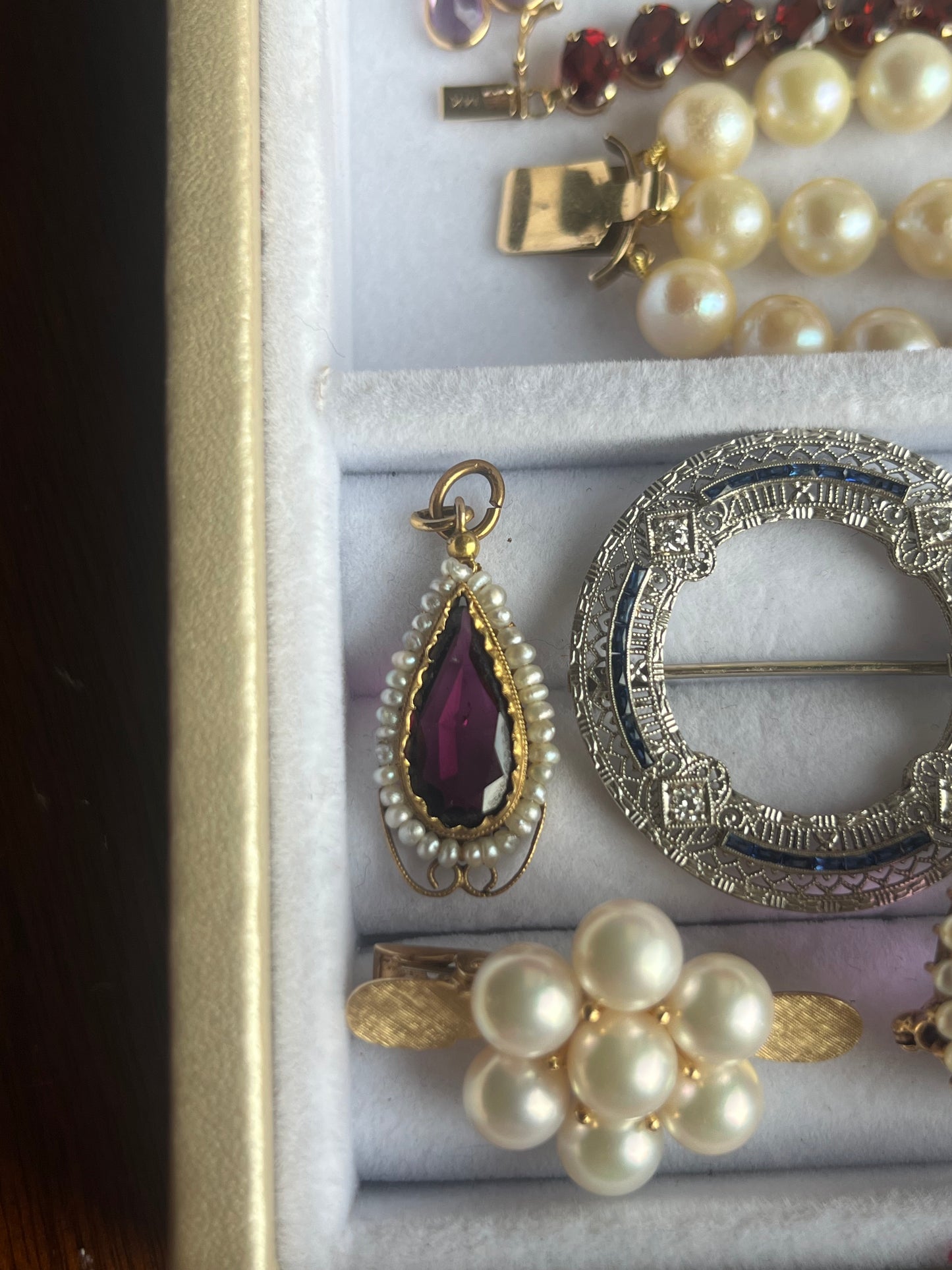 Antique 14K Garnet and Seed Pearl Pendant