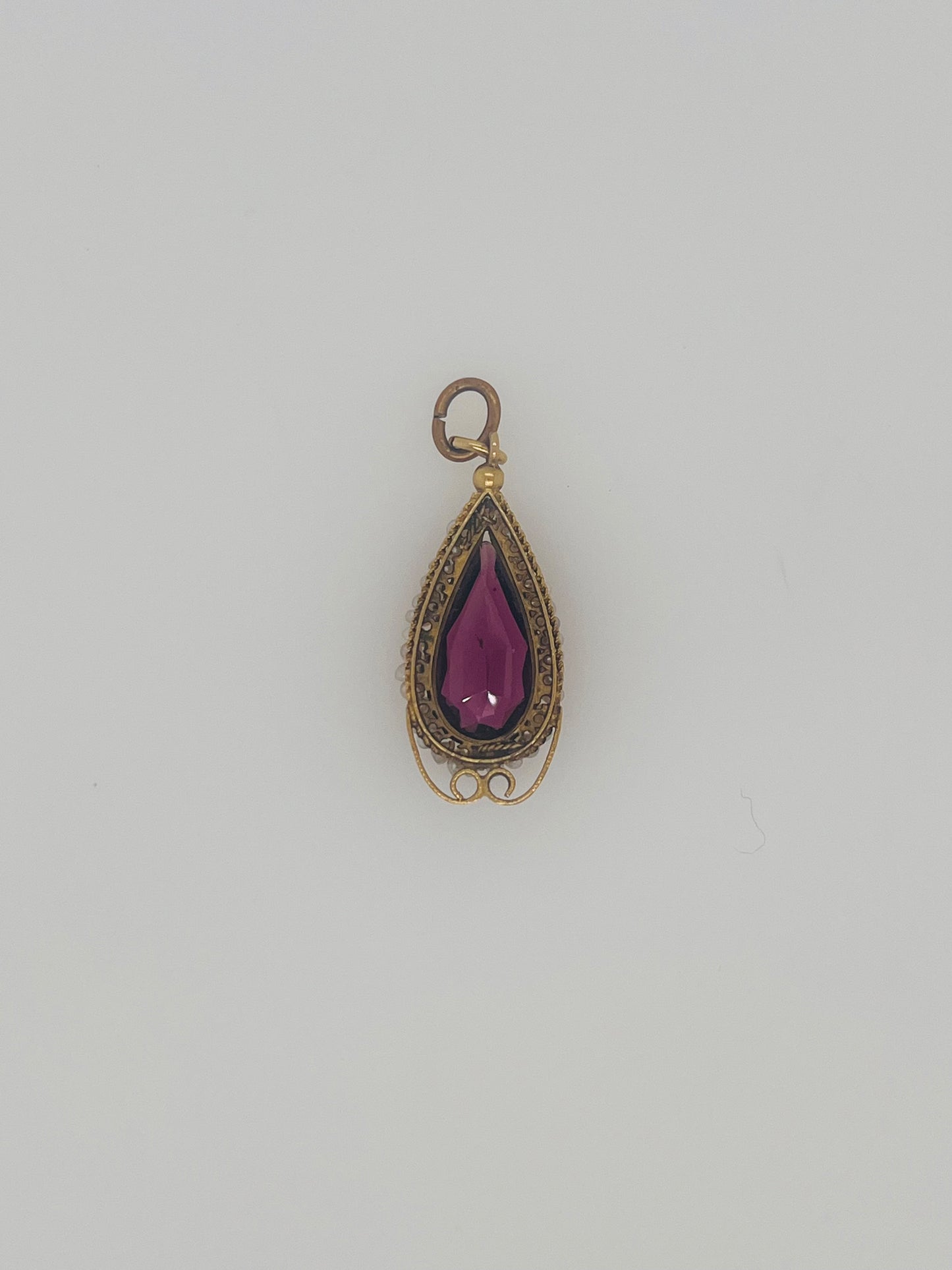 Antique 14K Garnet and Seed Pearl Pendant