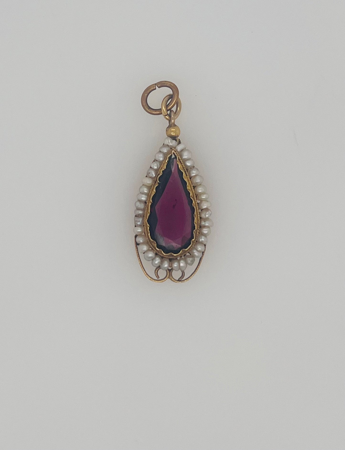 Antique 14K Garnet and Seed Pearl Pendant