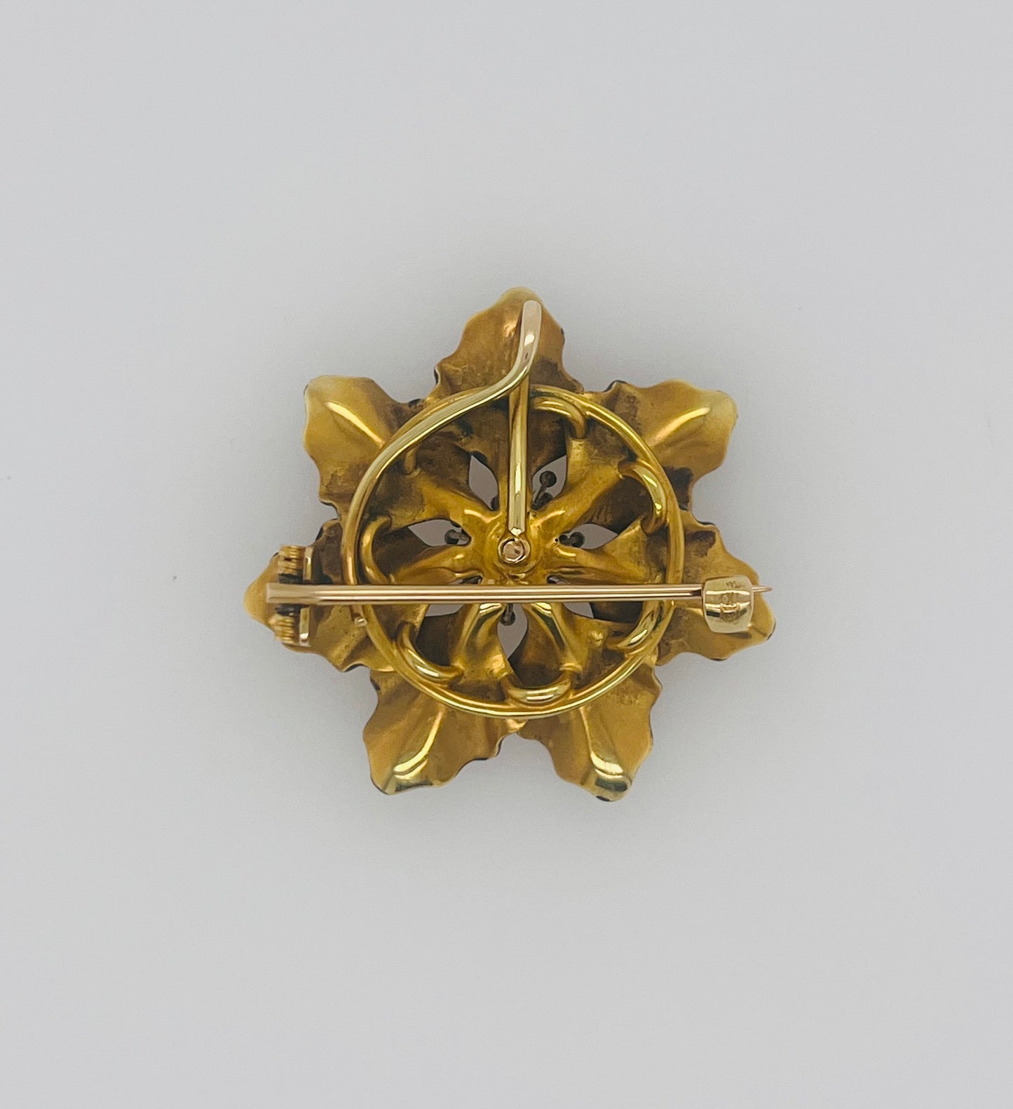 Vintage Enamel and Diamond Flower Brooch pin