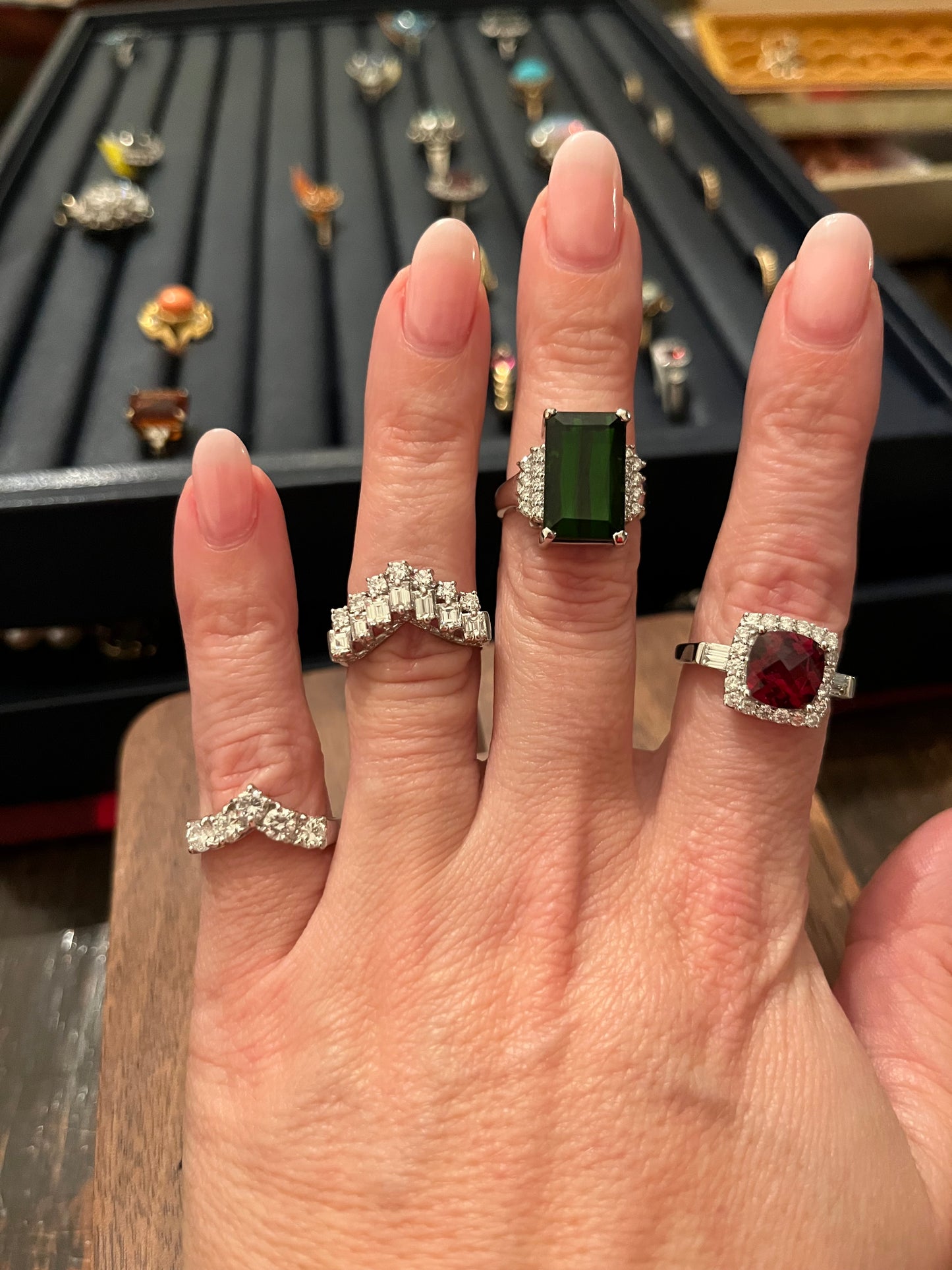 Vintage Platinum Green Tourmaline and Diamond Cocktail Ring