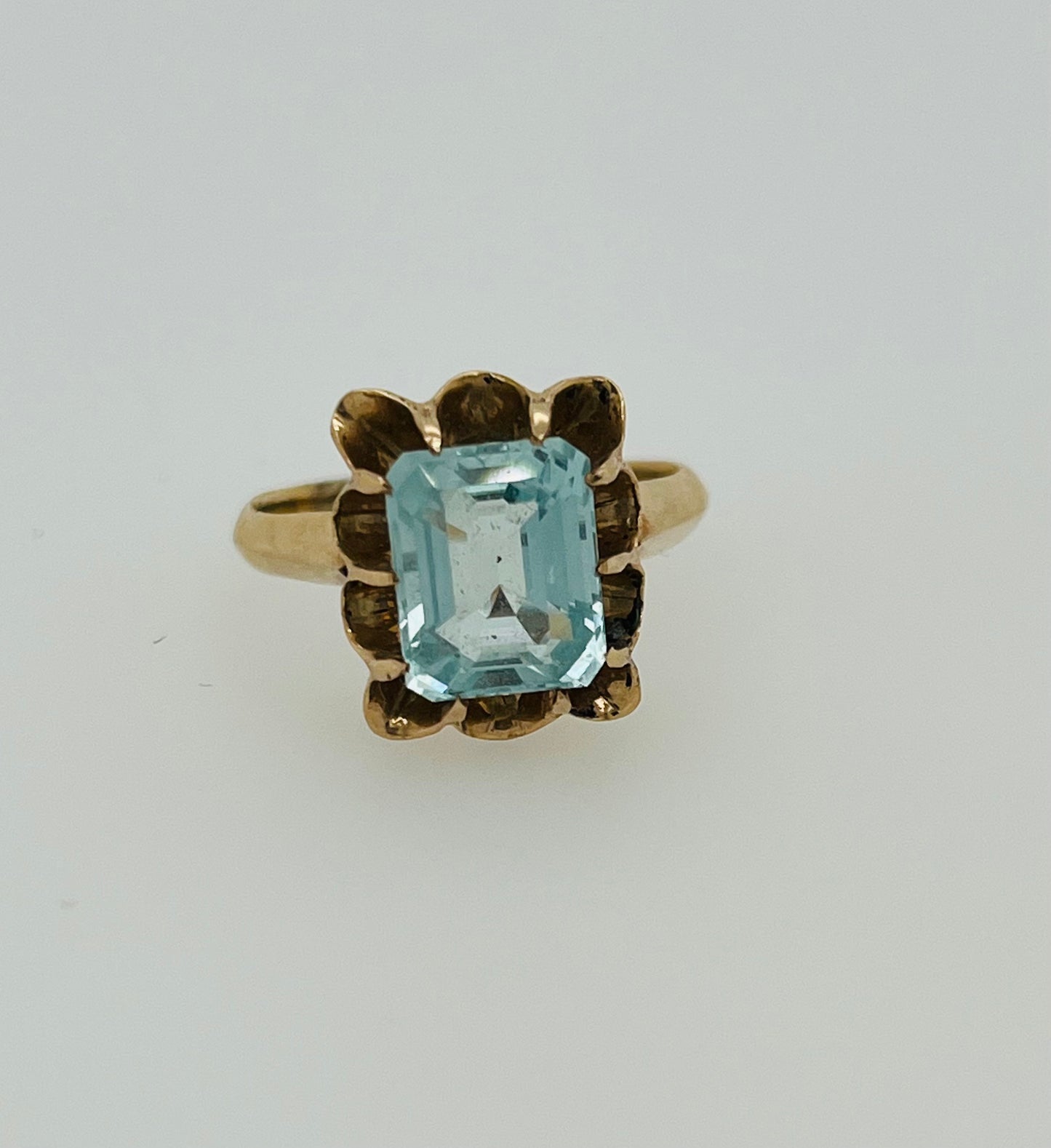 Antique Emerald Cut Aquamarine Ring