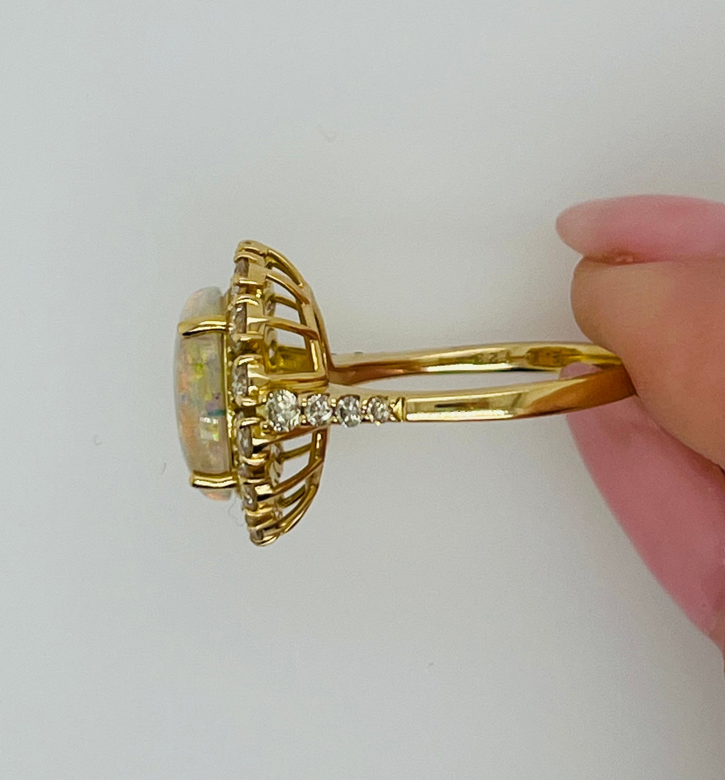 Vintage 18K Yellow Gold Opal and Diamond Halo Ring