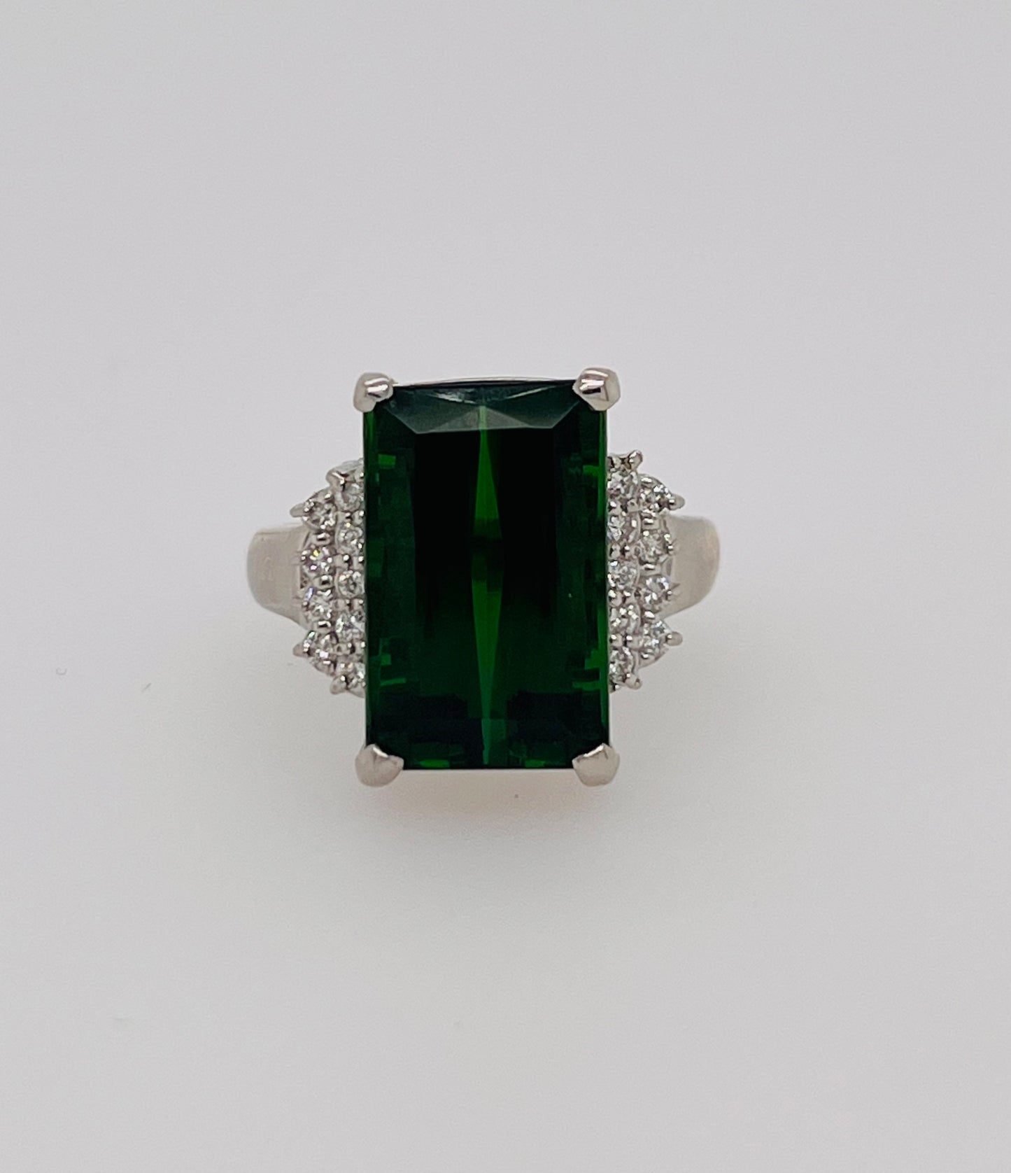 Stunning Platinum Green Tourmaline and Diamond Statement Ring