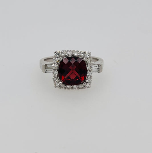 Modern Garnet and Diamond Dinner Ring