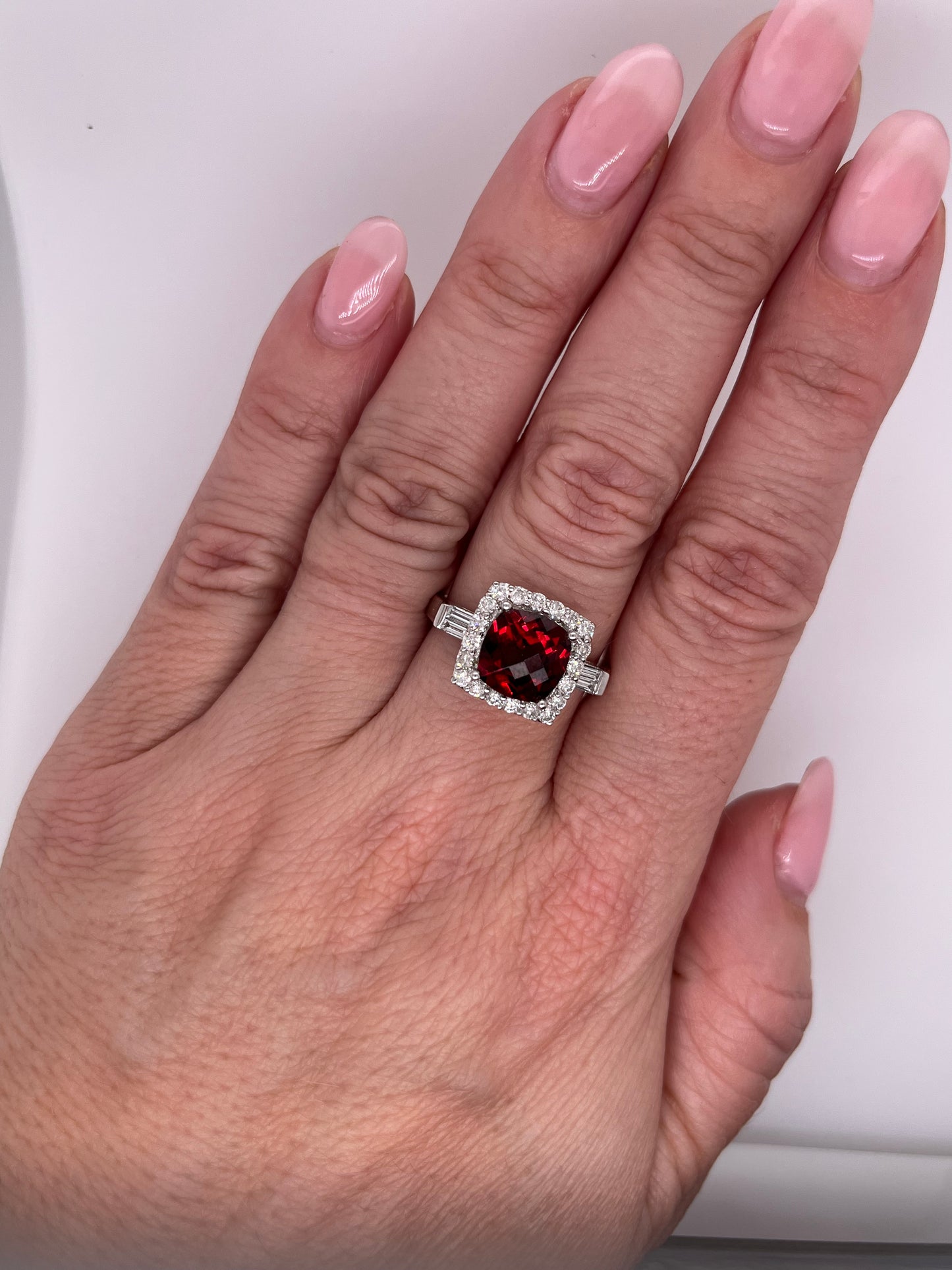Modern Garnet and Diamond Dinner Ring