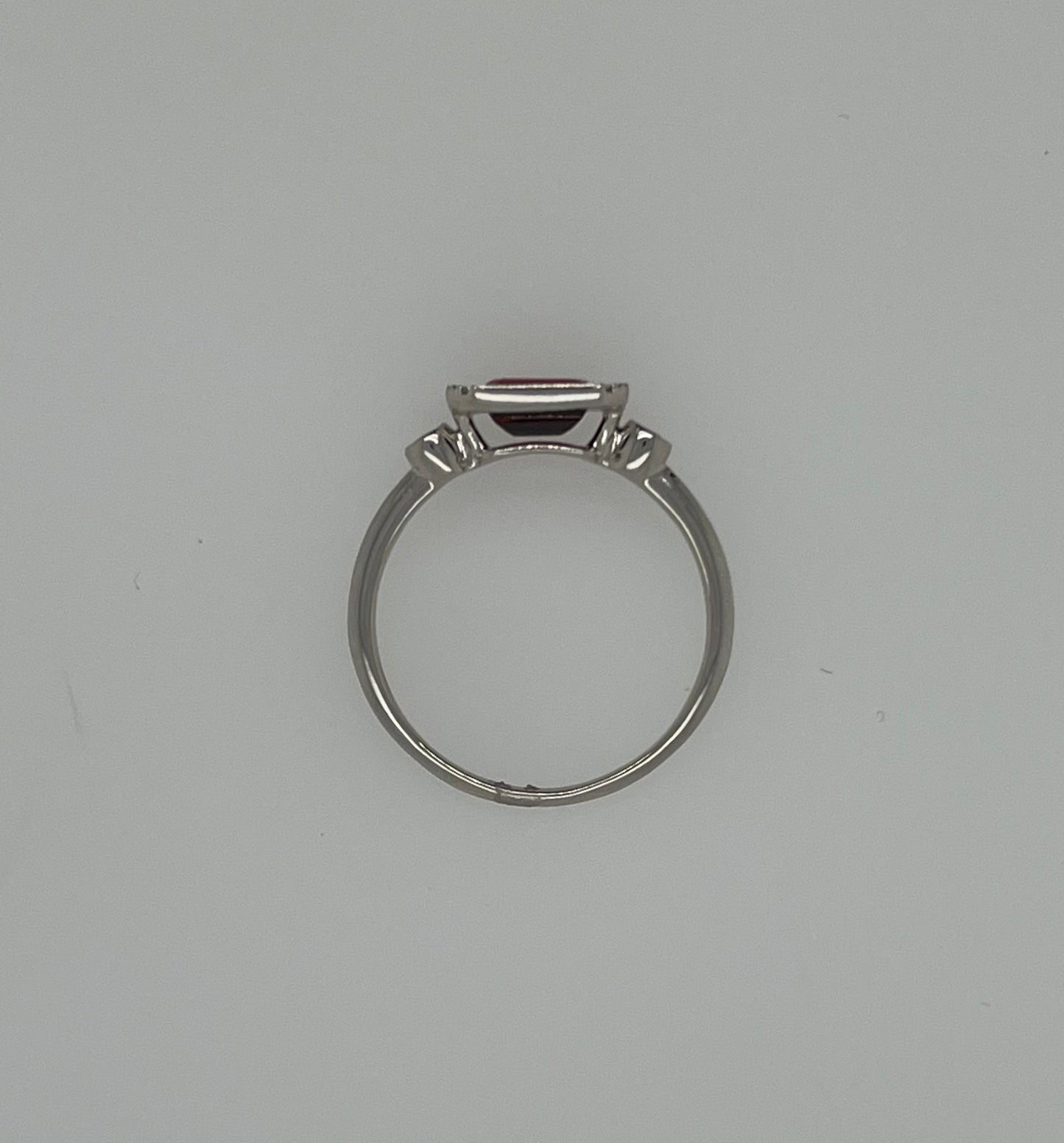 East West Garnet and Diamond 14k White Gold Ring