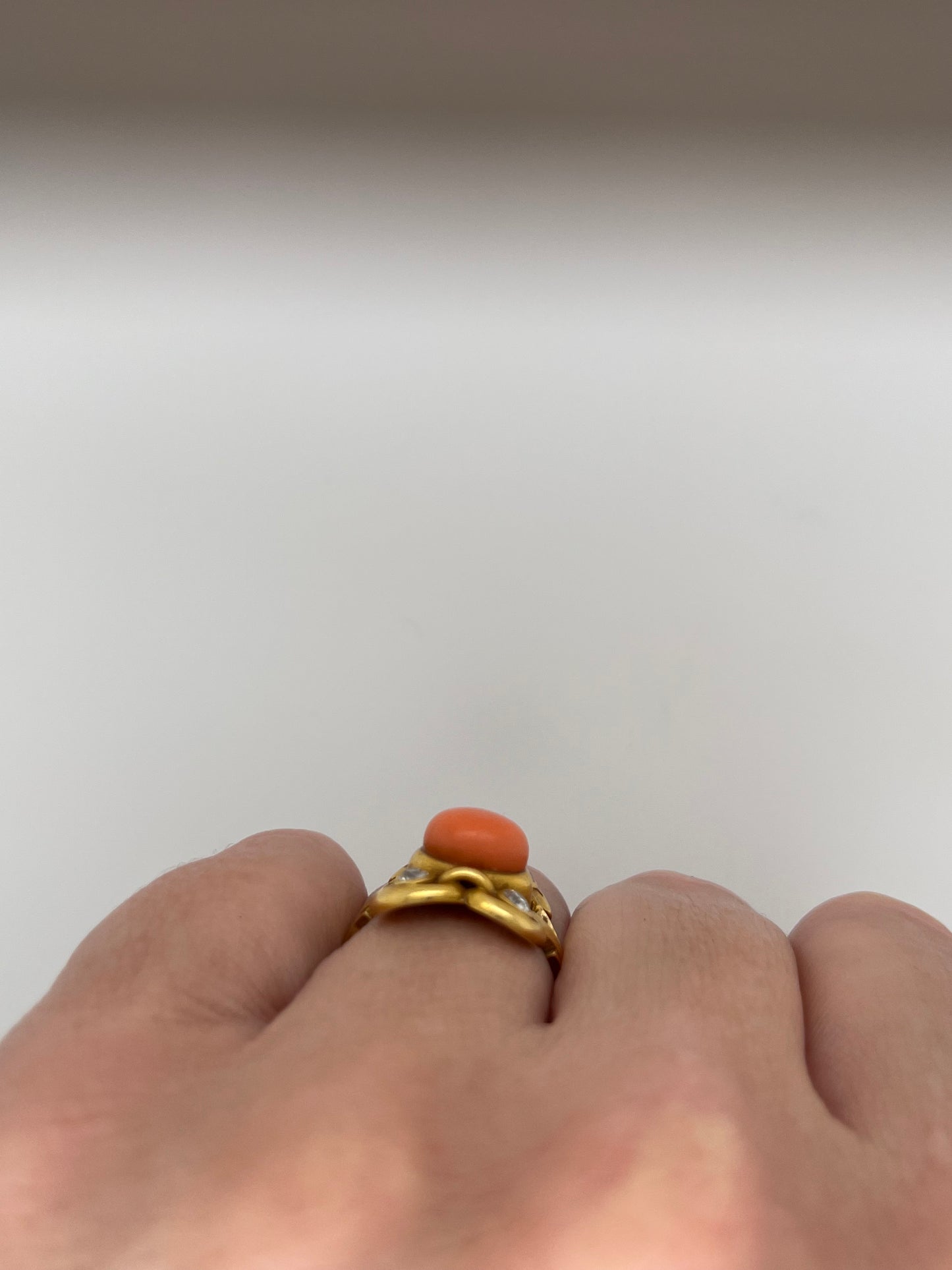 Antique Coral and Diamond Ring