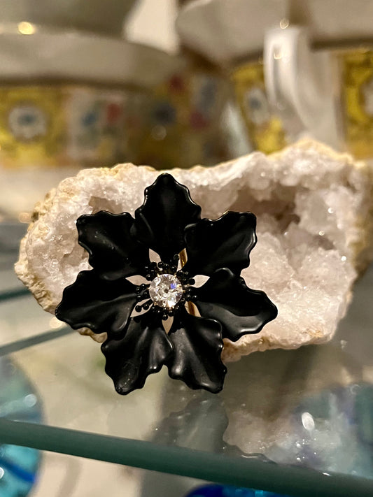 Vintage Enamel and Diamond Flower Brooch pin
