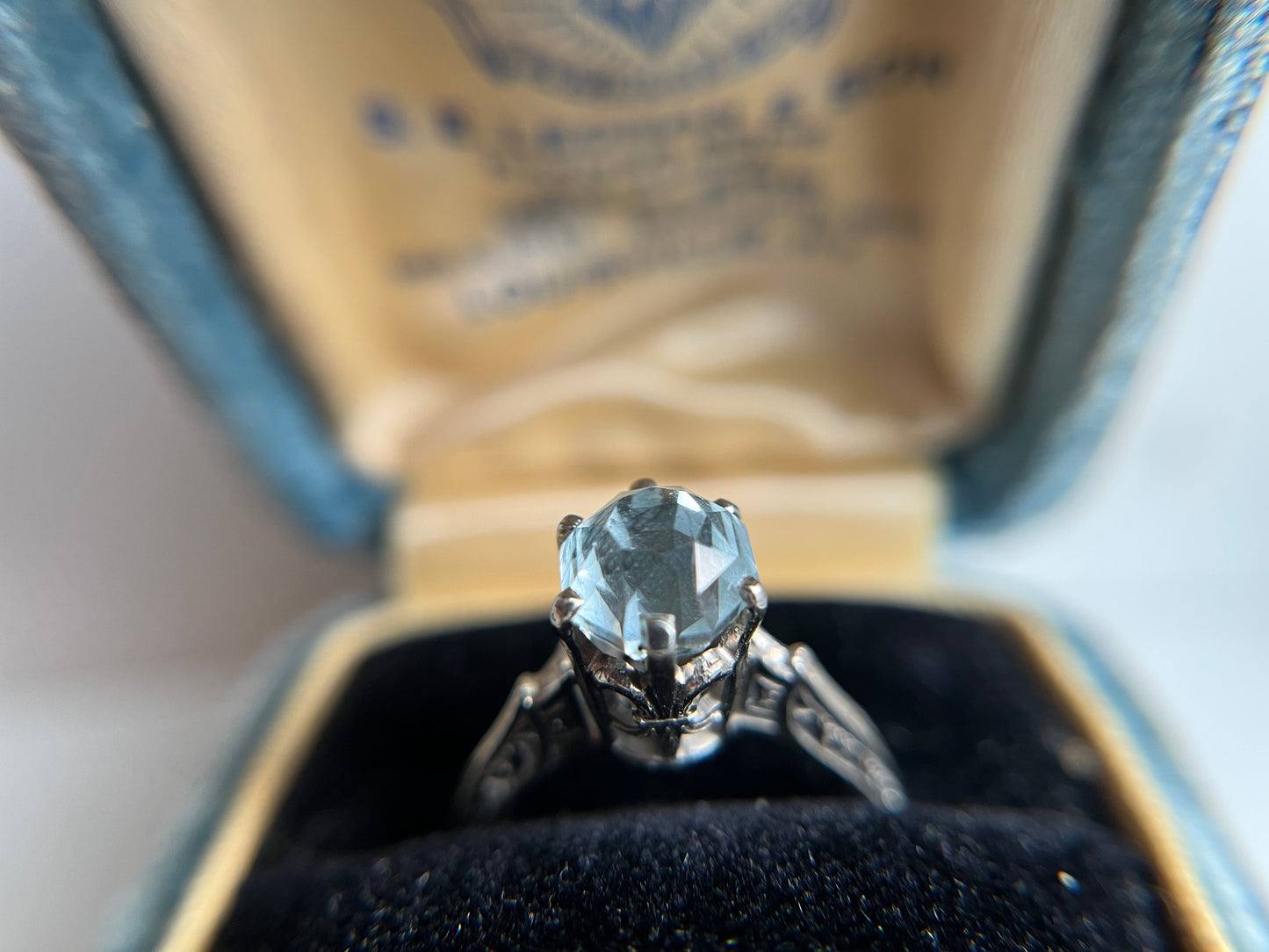 Antique Edwardian Old Cut Aquamarine Ring