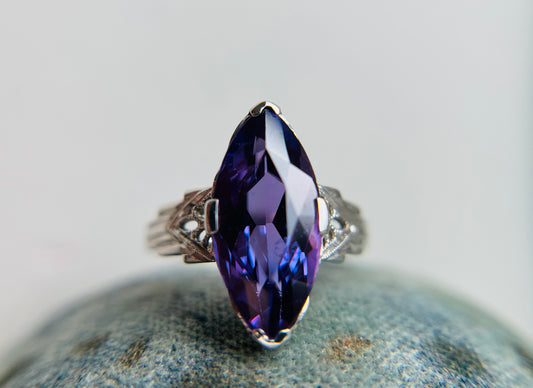 Antique Art Deco Filigree Amethyst 14k White Gold