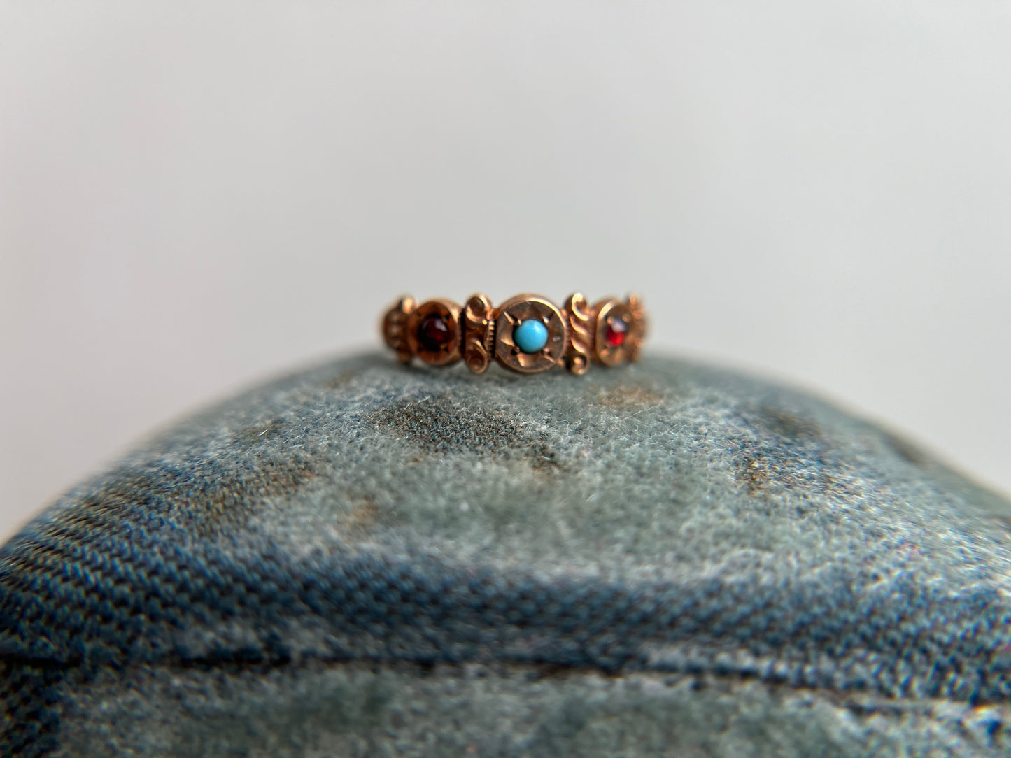 Antique Floral Ruby and Turquoise Baby Ring