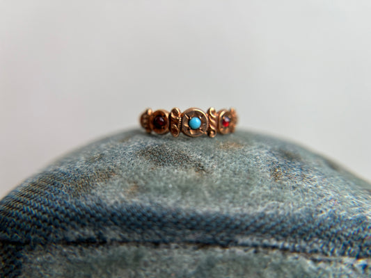 Antique Floral Ruby and Turquoise Baby Ring