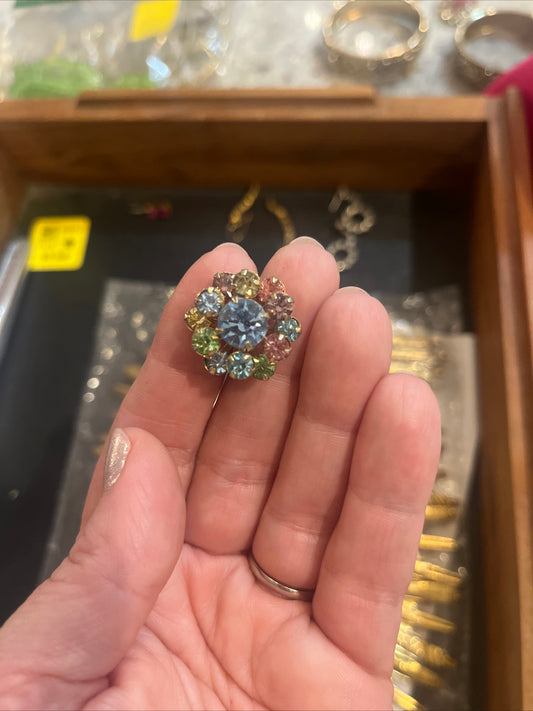 Costume Vintage Multi-Colored Rhinestone Brooch or Pin