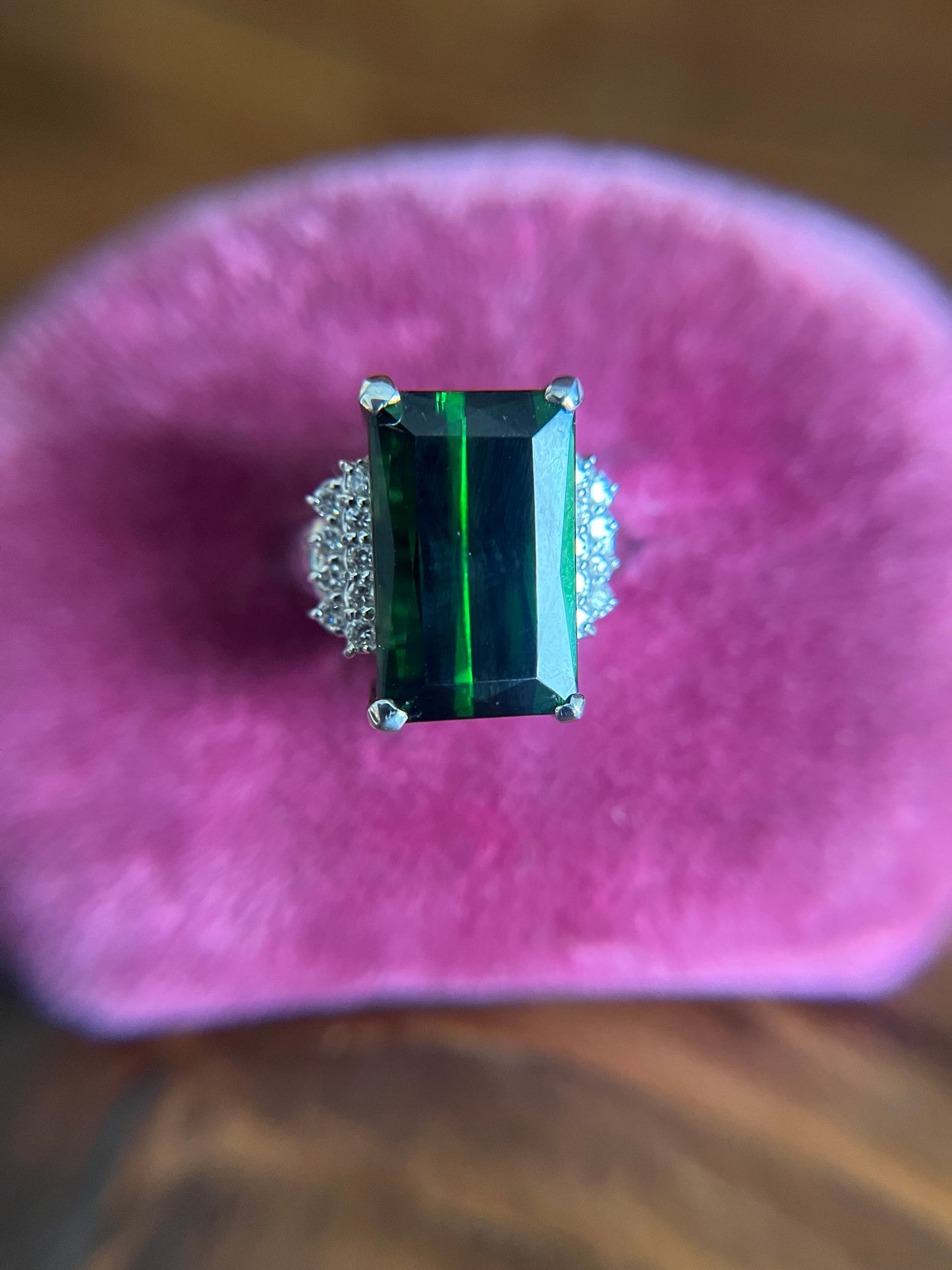 Stunning Platinum Green Tourmaline and Diamond Statement Ring