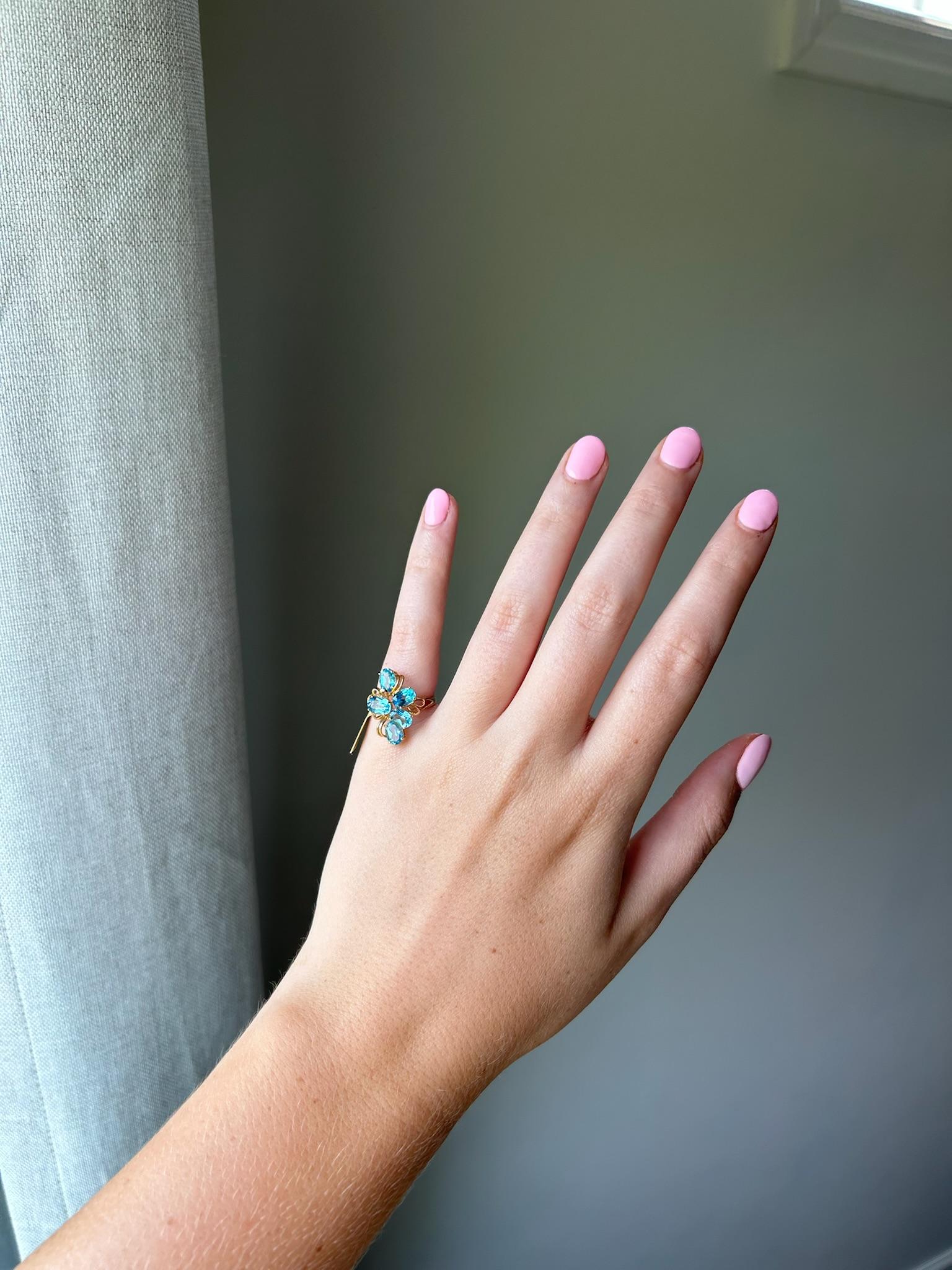 Blue Topaz Cluster Ring 10K