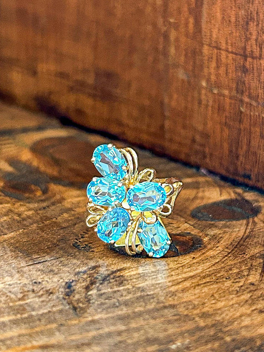 Blue Topaz Cluster Ring 10K