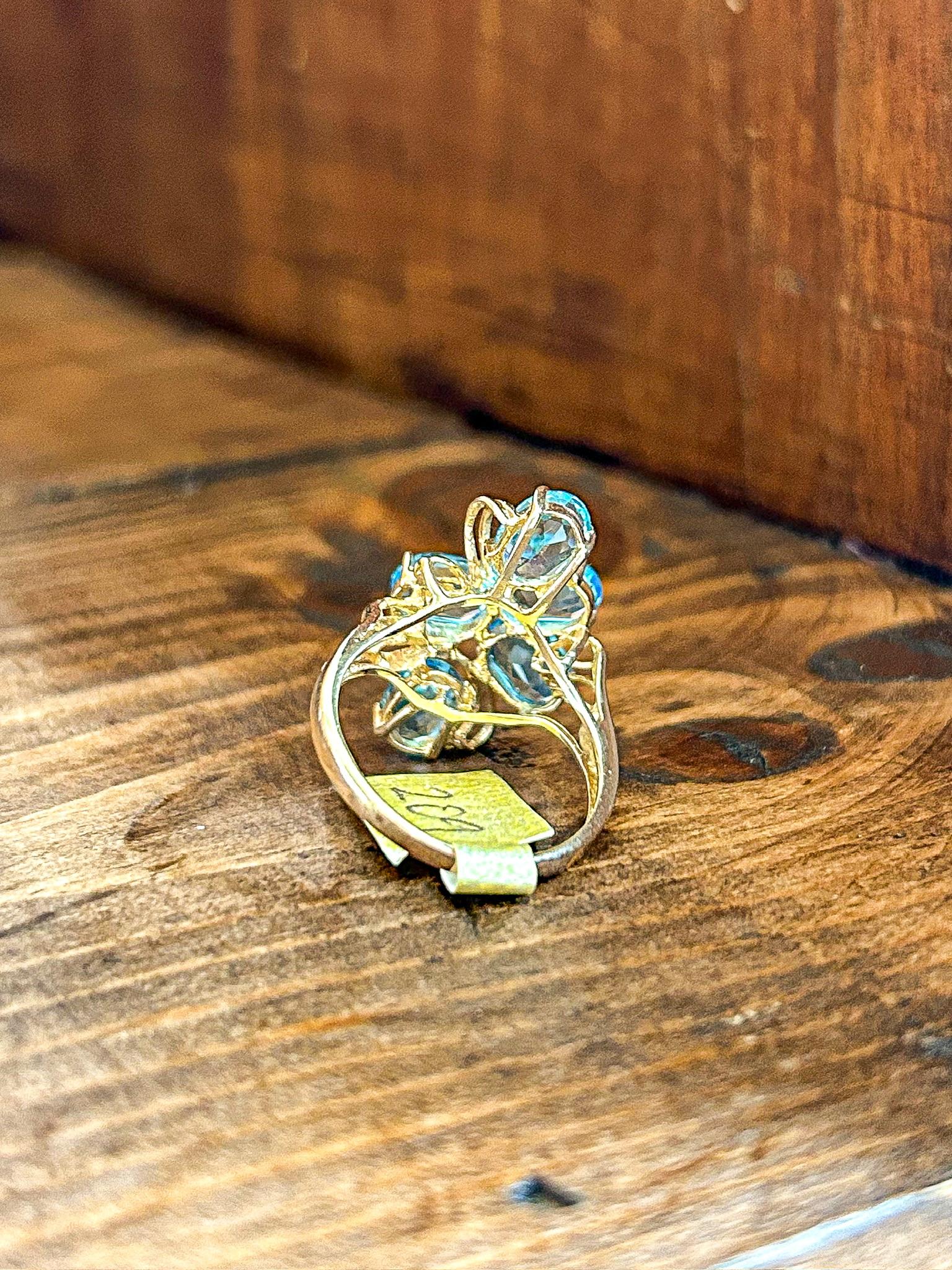 Blue Topaz Cluster Ring 10K