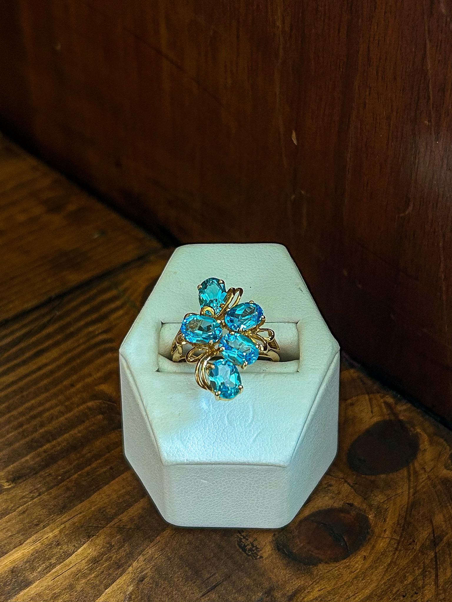 Blue Topaz Cluster Ring 10K