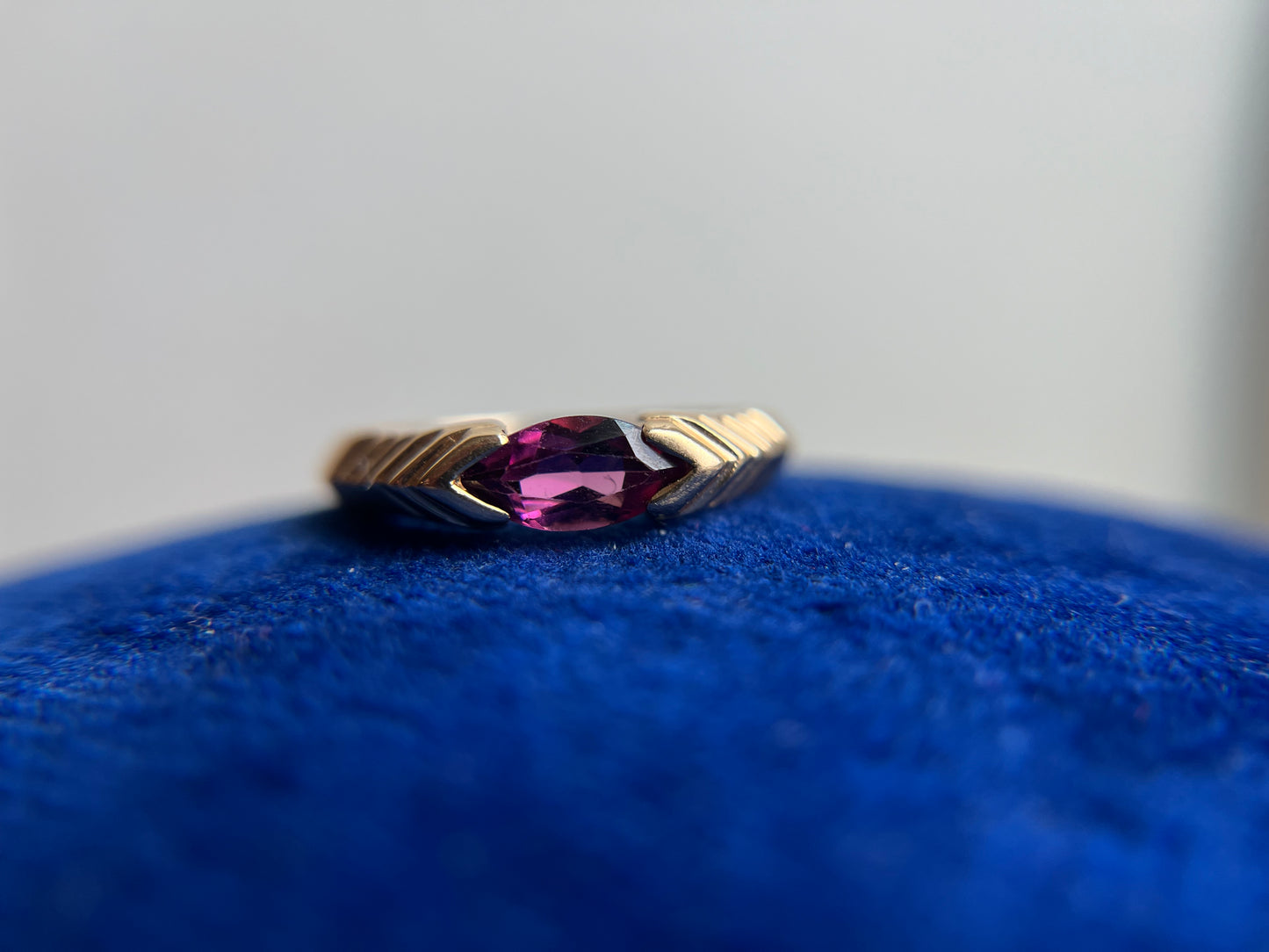 Modern East West Marquise Rhodolite Garnet 14k Gold Ring