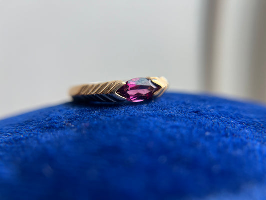 Modern East West Marquise Rhodolite Garnet 14k Gold Ring