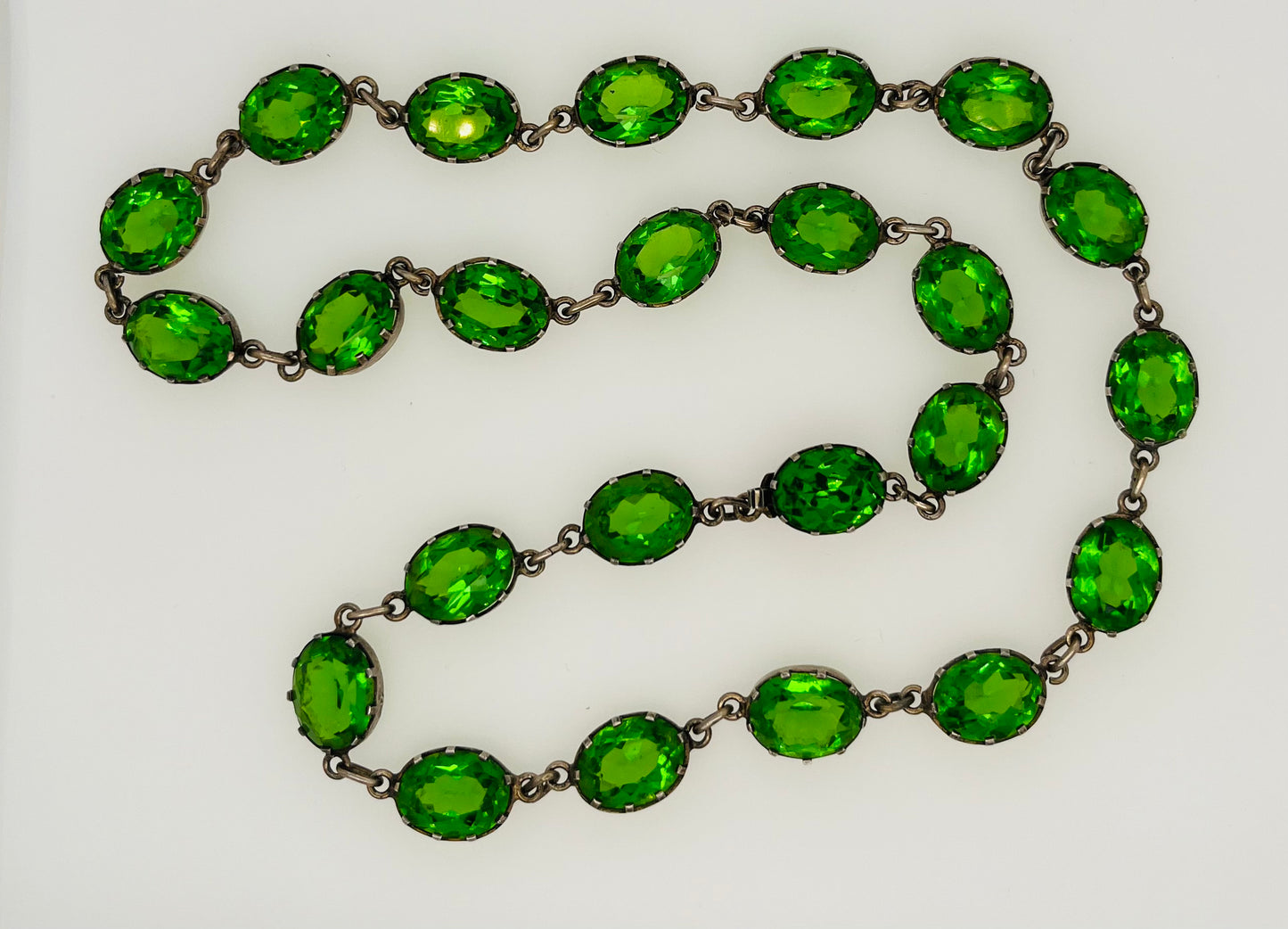 Antique Sterling Green Paste Riviere Necklace