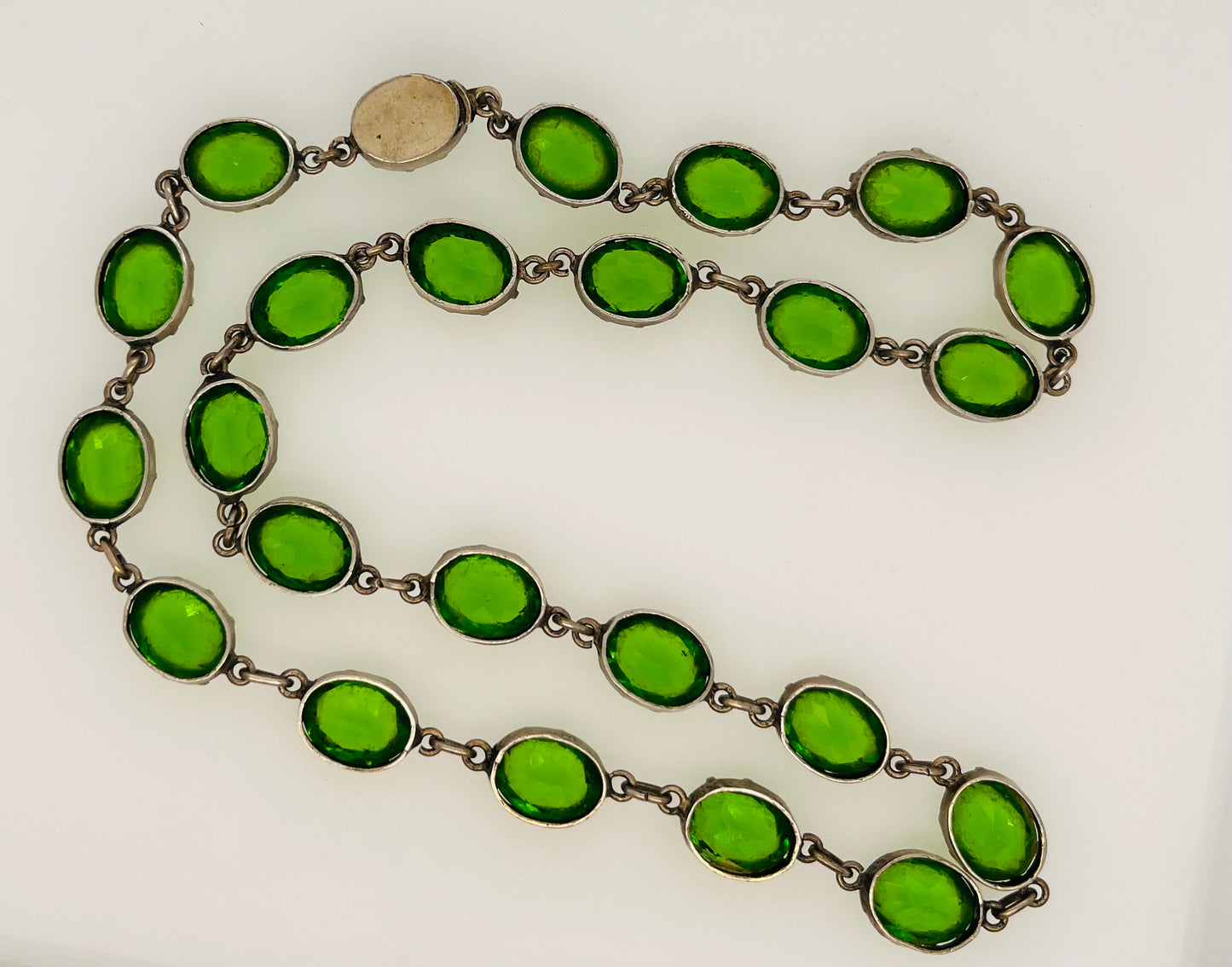 Antique Sterling Green Paste Riviere Necklace