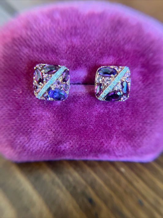 Estate Rhodolite Garnet and Diamond Rose Gold 10k Earrings