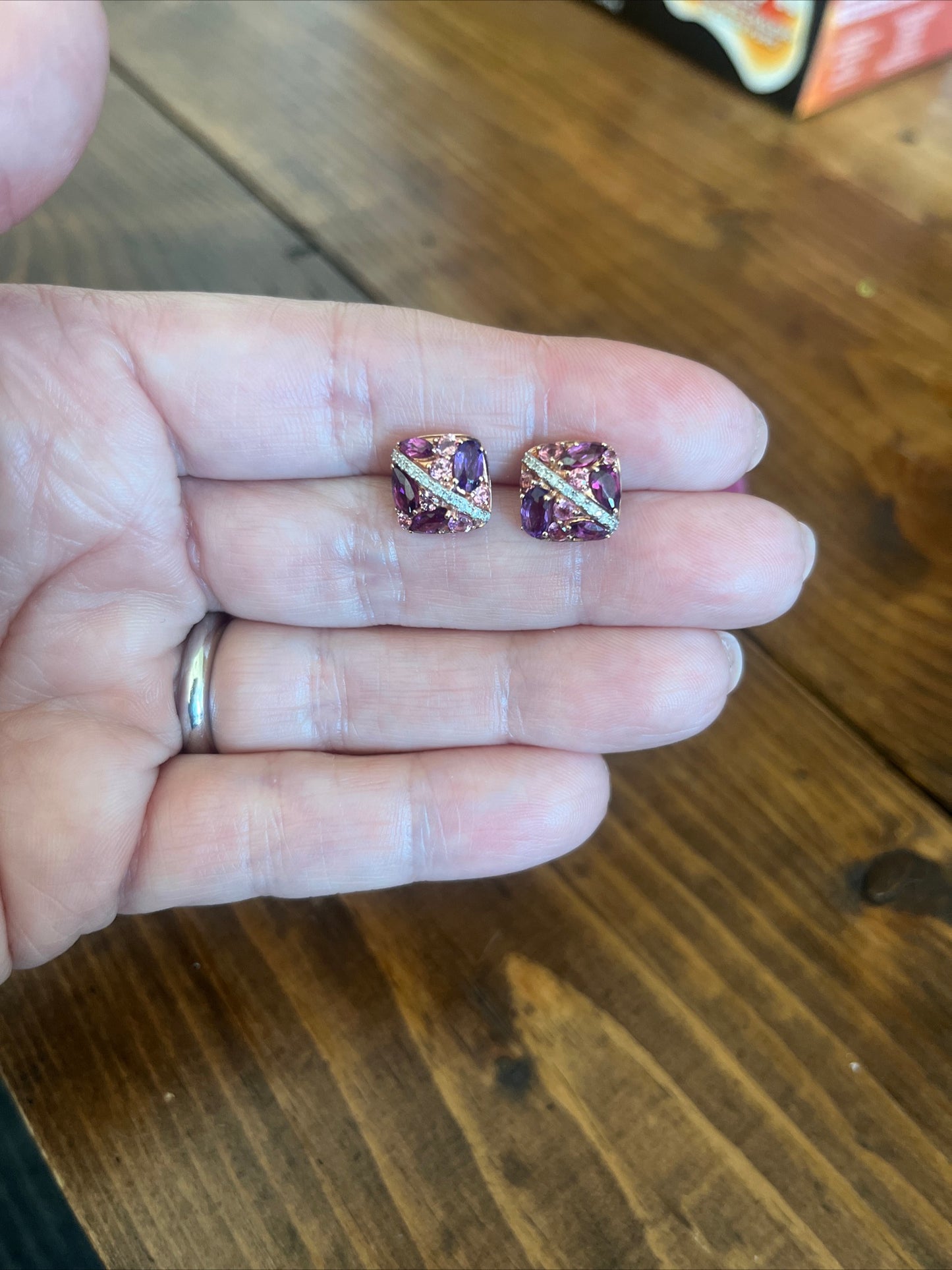Estate Rhodolite Garnet and Diamond Rose Gold 10k Earrings