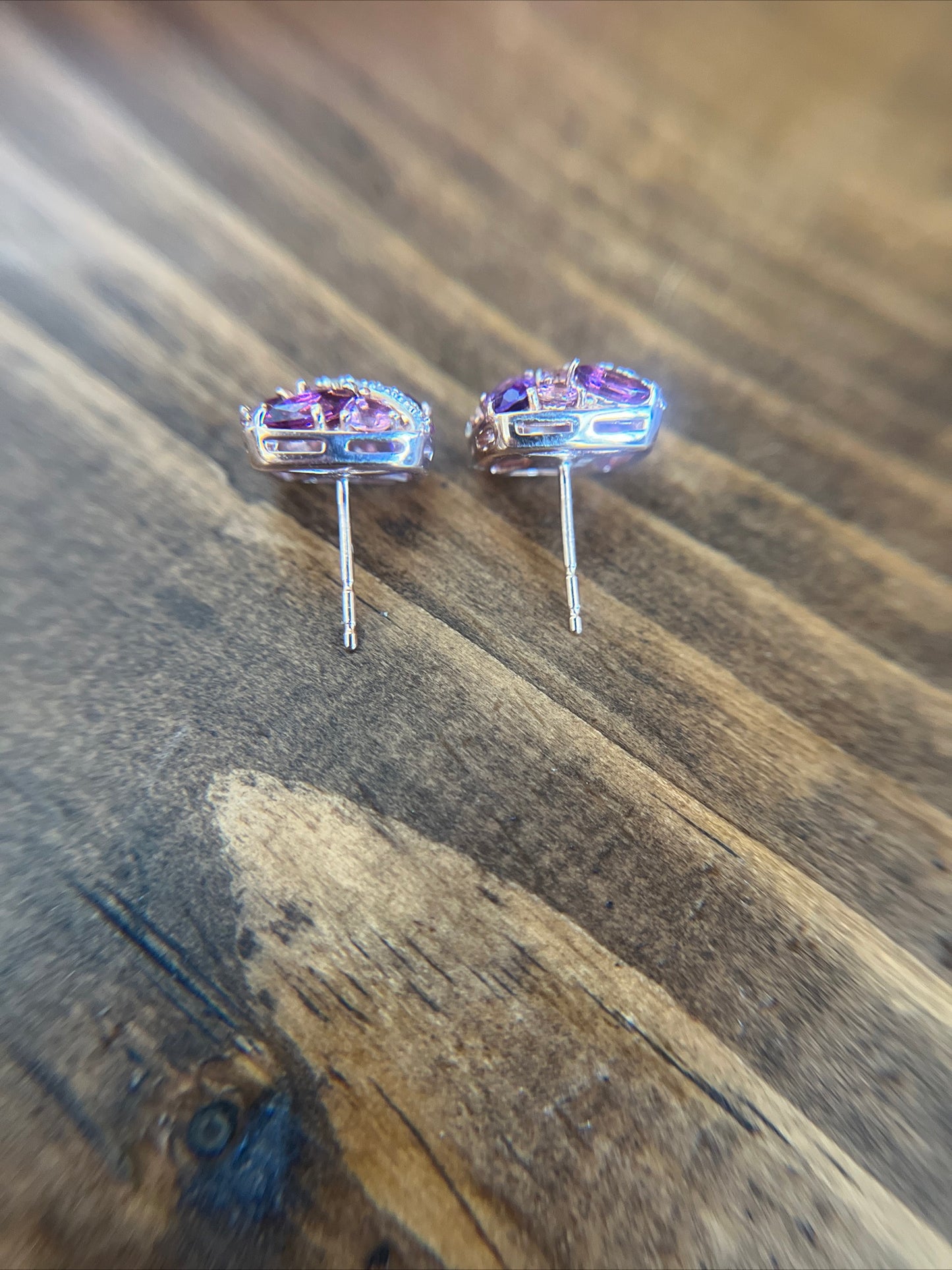 Estate Rhodolite Garnet and Diamond Rose Gold 10k Earrings