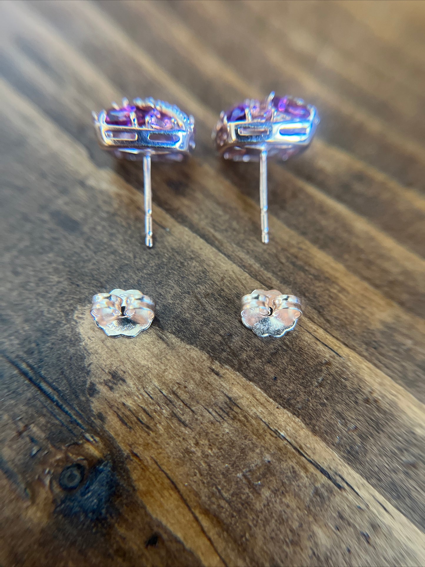 Estate Rhodolite Garnet and Diamond Rose Gold 10k Earrings