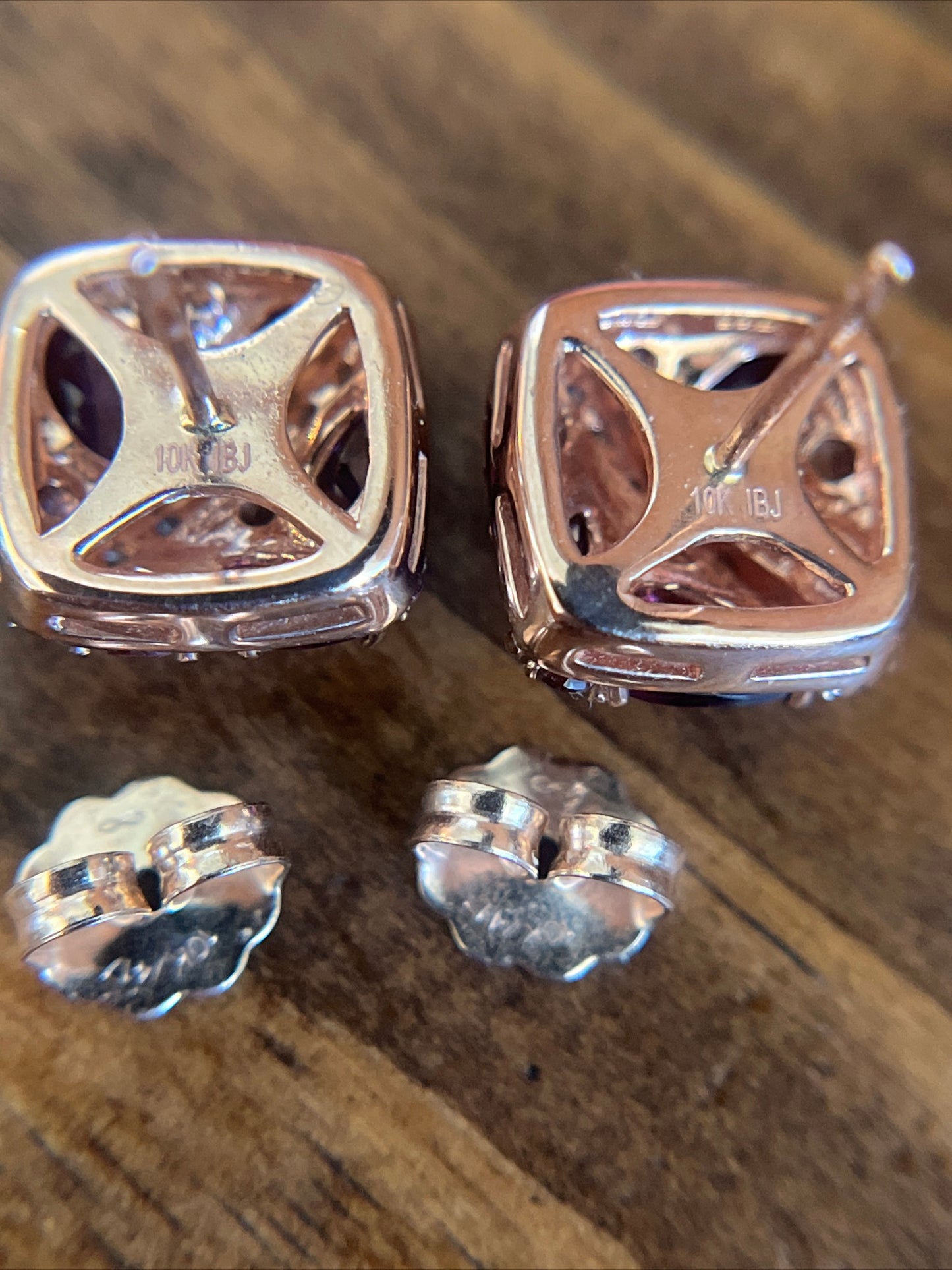 Estate Rhodolite Garnet and Diamond Rose Gold 10k Earrings
