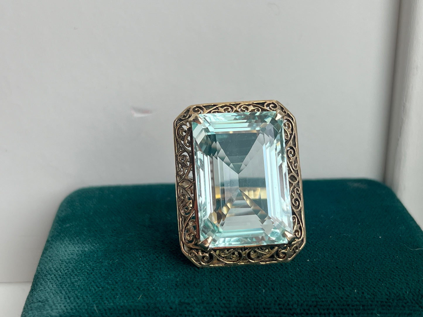 Retro Massive 28.2ct Aquamarine Ring 14k Yellow Gold