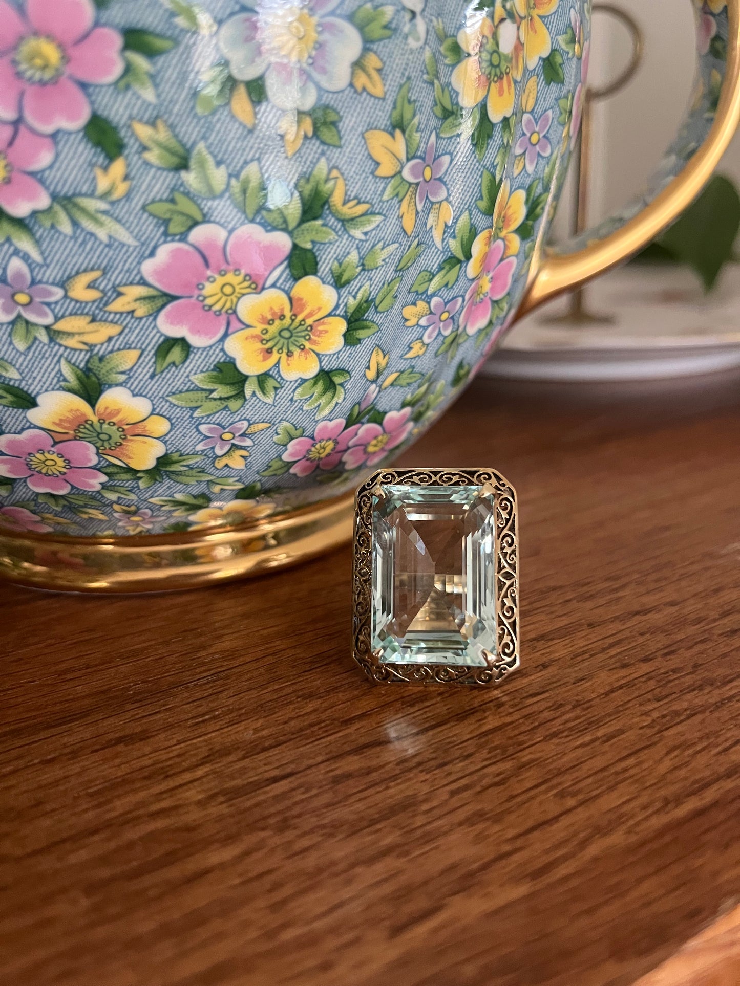 Retro Massive 28.2ct Aquamarine Ring 14k Yellow Gold