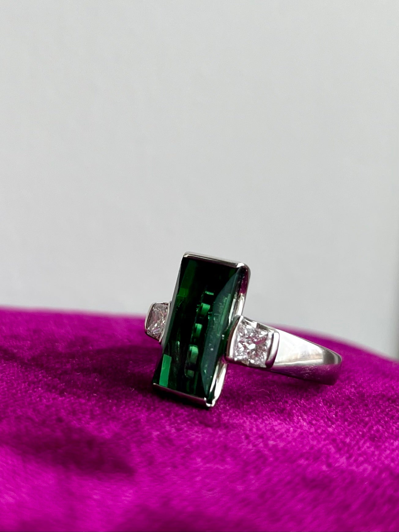 Green Tourmaline and Diamond Ring Platinum