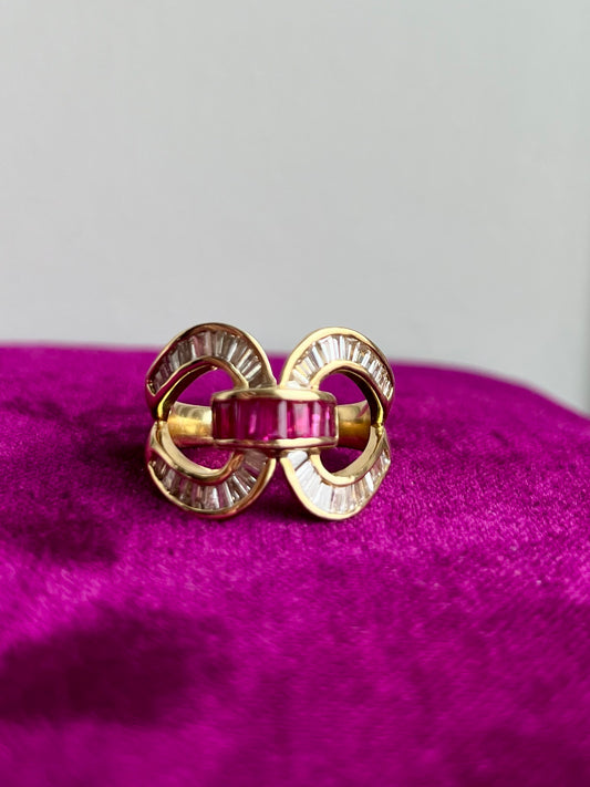 Diamond Baguette and Ruby Statement Ring 18K