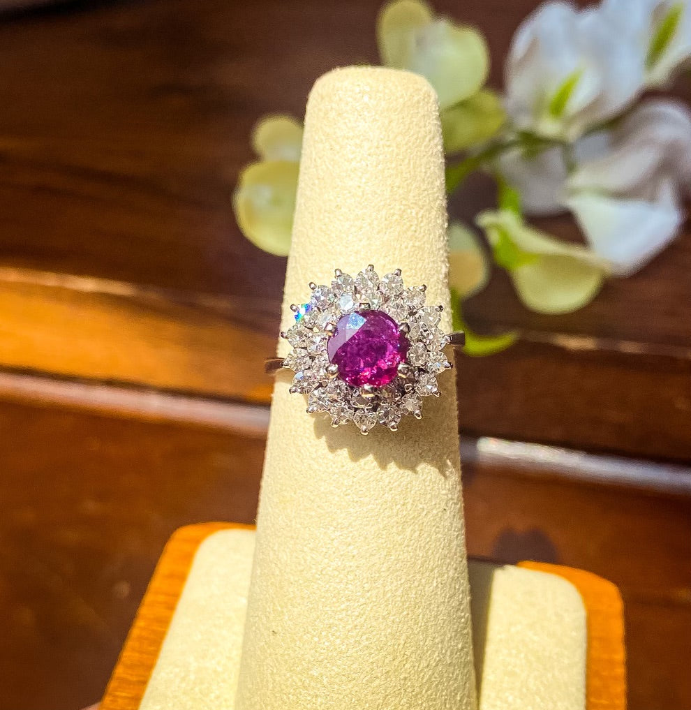 Ruby and Diamond Double Halo Ring