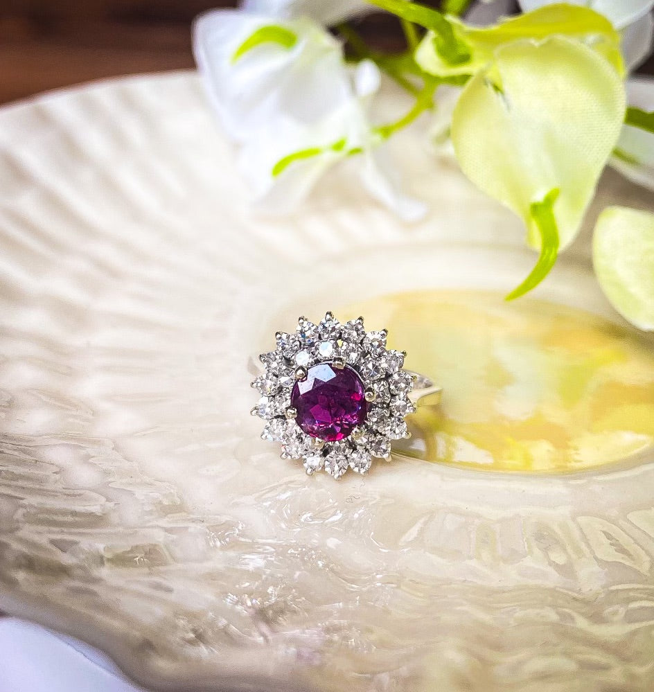 Ruby and Diamond Double Halo Ring