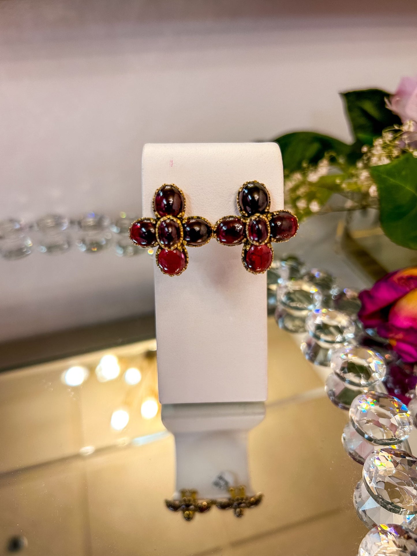 18K Garnet Omega Back Earrings