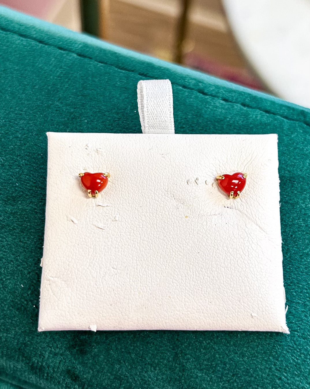 18K Coral Heart Studs
