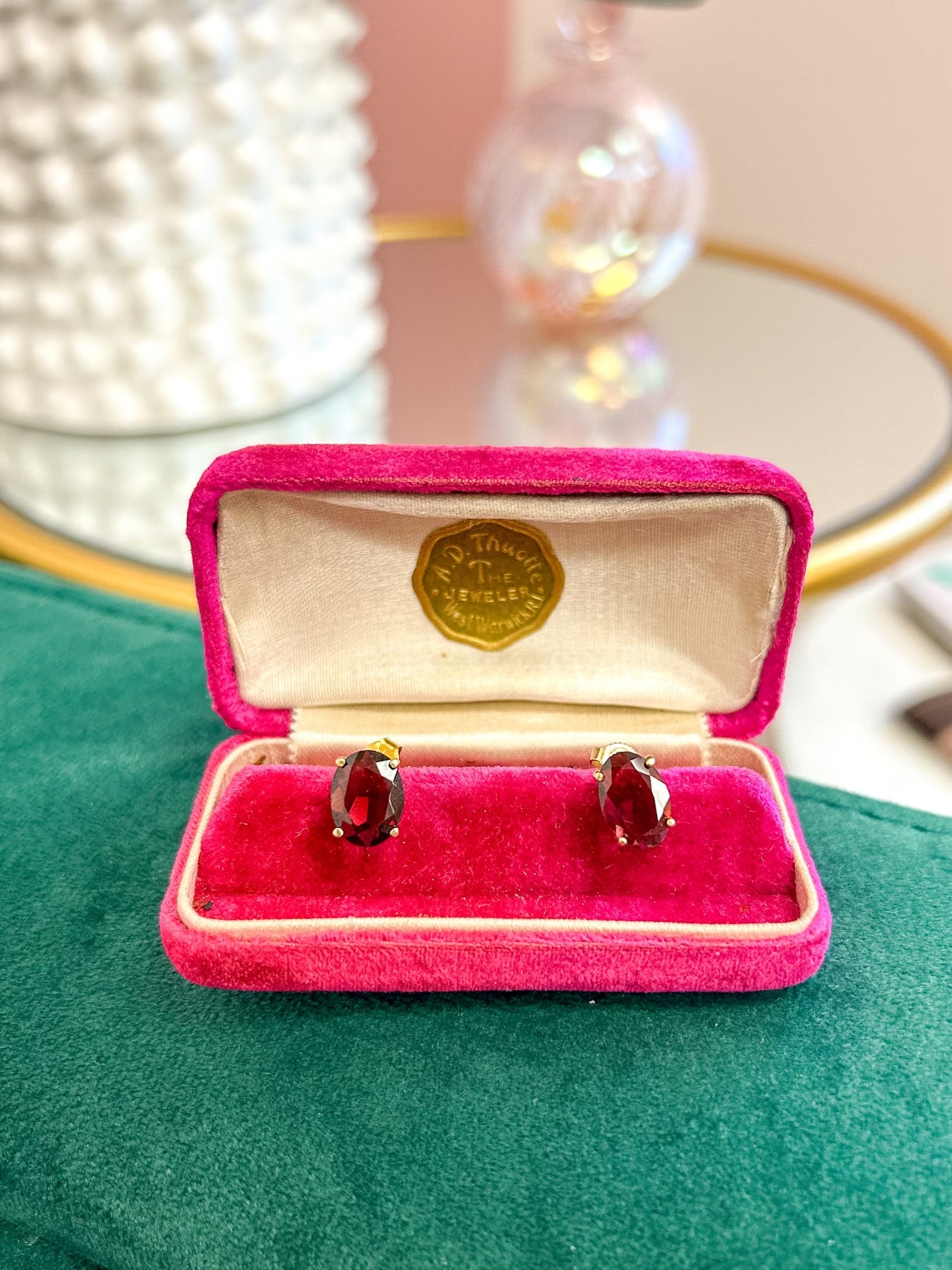 Garnet Studs Oval