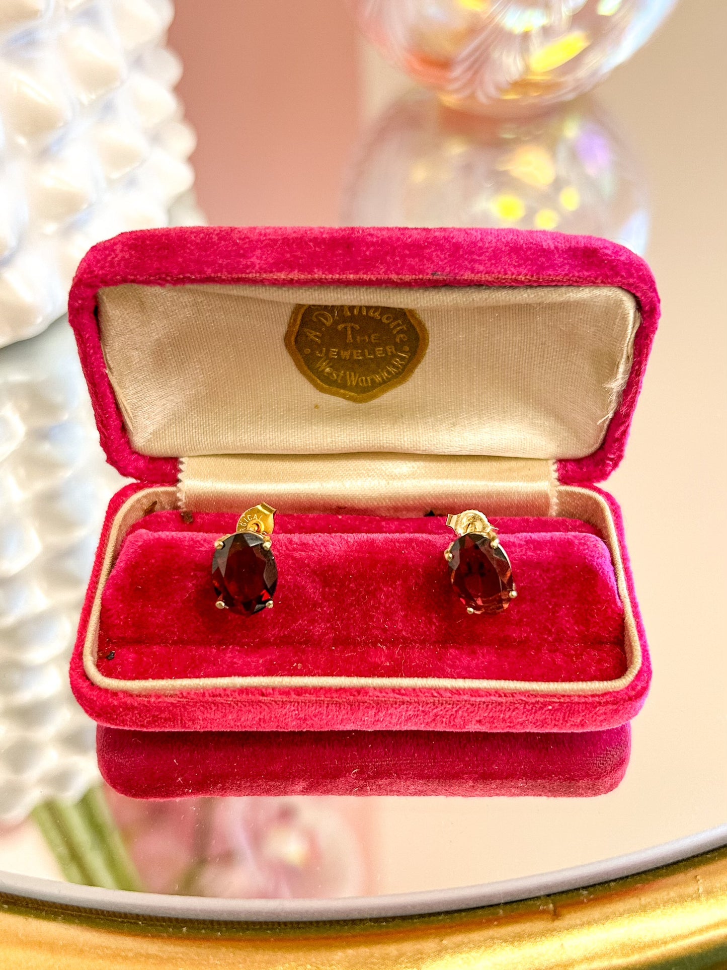 Garnet Studs Oval