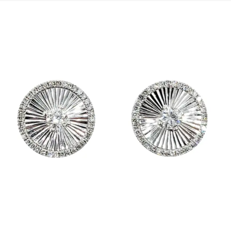 18K WG Engine Turn and Diamond Earrings